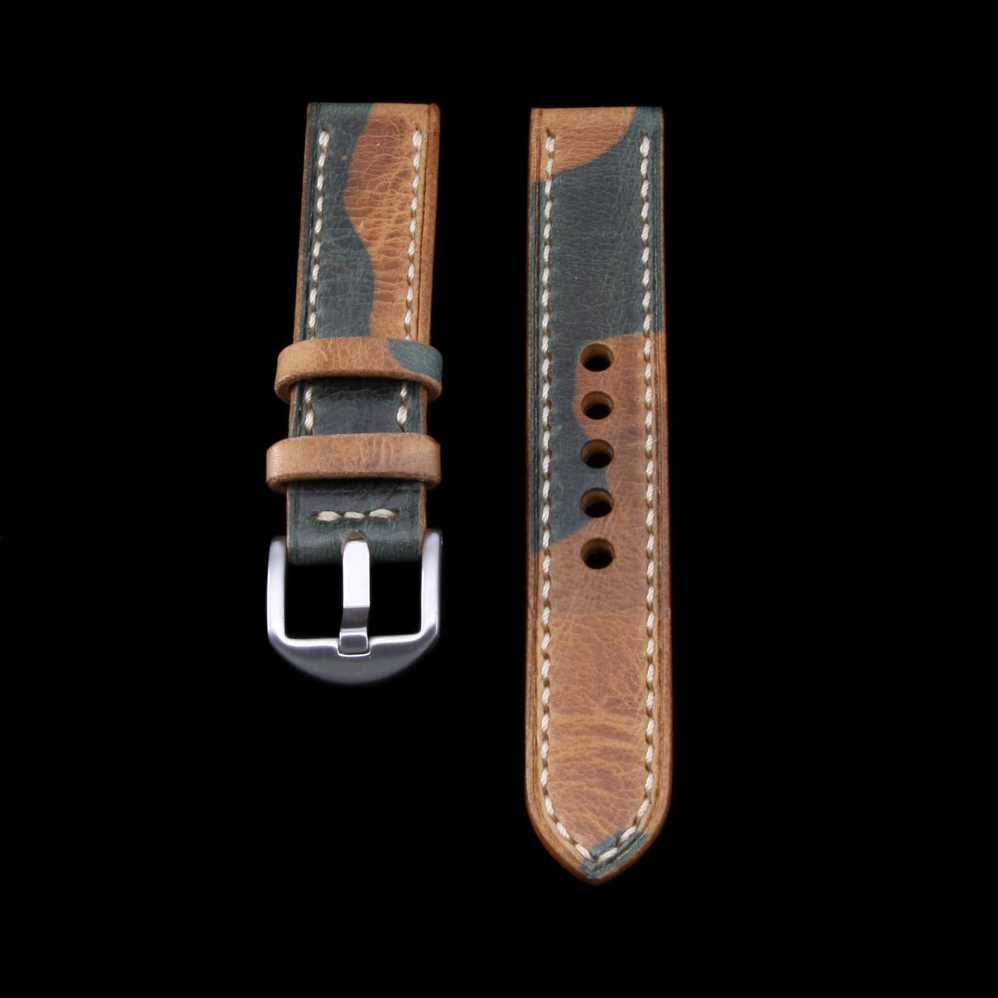 Leather Watch Strap, Military 101  | Full Stitch | Full Grain Italian Vegetable Tanned Leather | Cozy Handmade