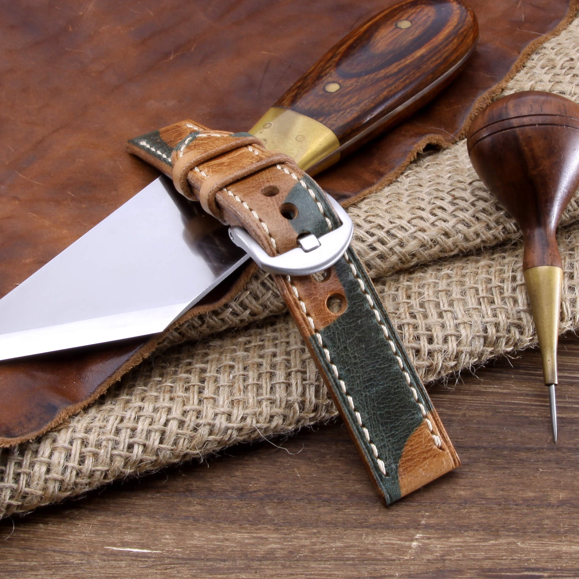 Leather Watch Strap, Military 101  | Full Stitch | Full Grain Italian Vegetable Tanned Leather | Cozy Handmade