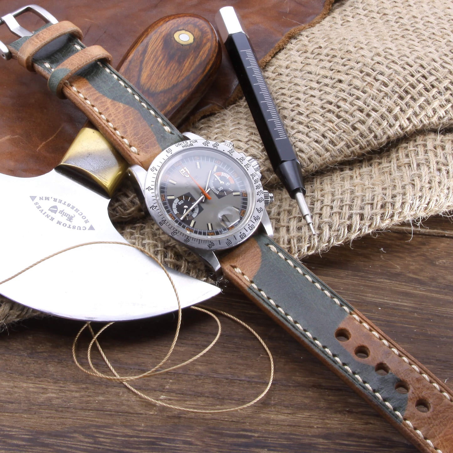 Leather Watch Strap, Military 101  | Full Stitch | Full Grain Italian Vegetable Tanned Leather | Cozy Handmade