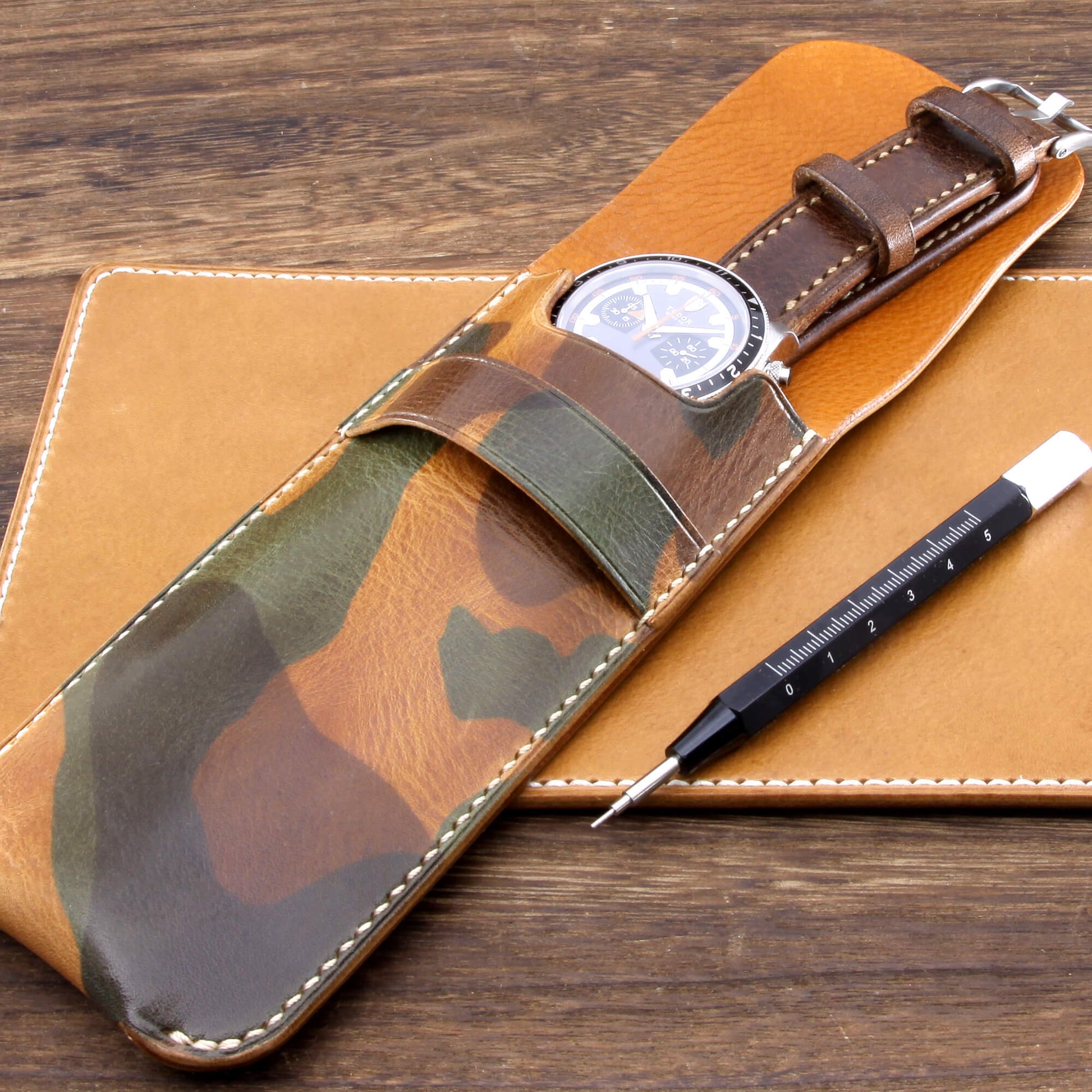 Leather Watch Pouch, Military 101 | Single Watch | Italian Veg Tanned | Cozy Handmade 