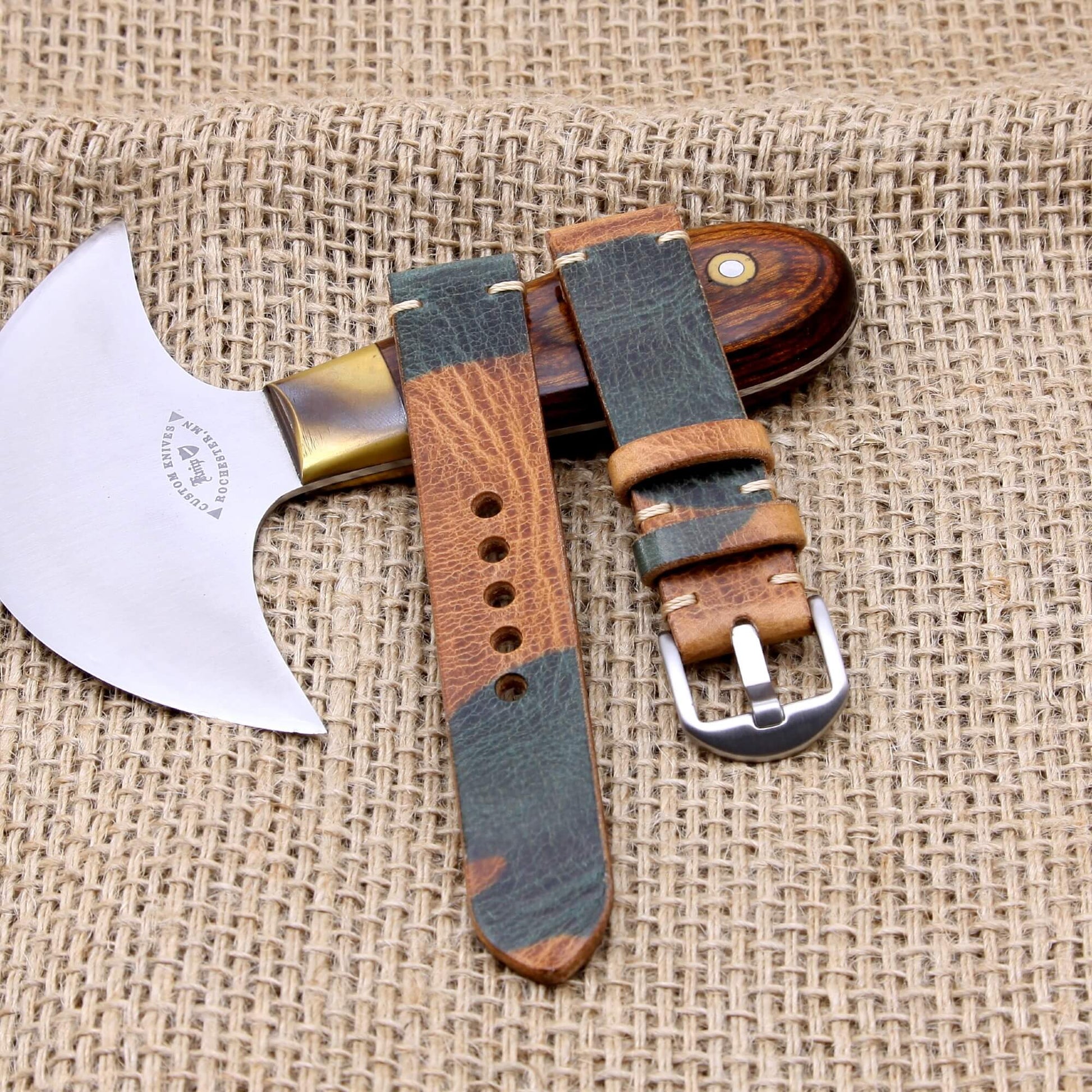 Leather Watch Strap, Military 101 Camouflage | Italian Veg-Tanned | Cozy Handmade