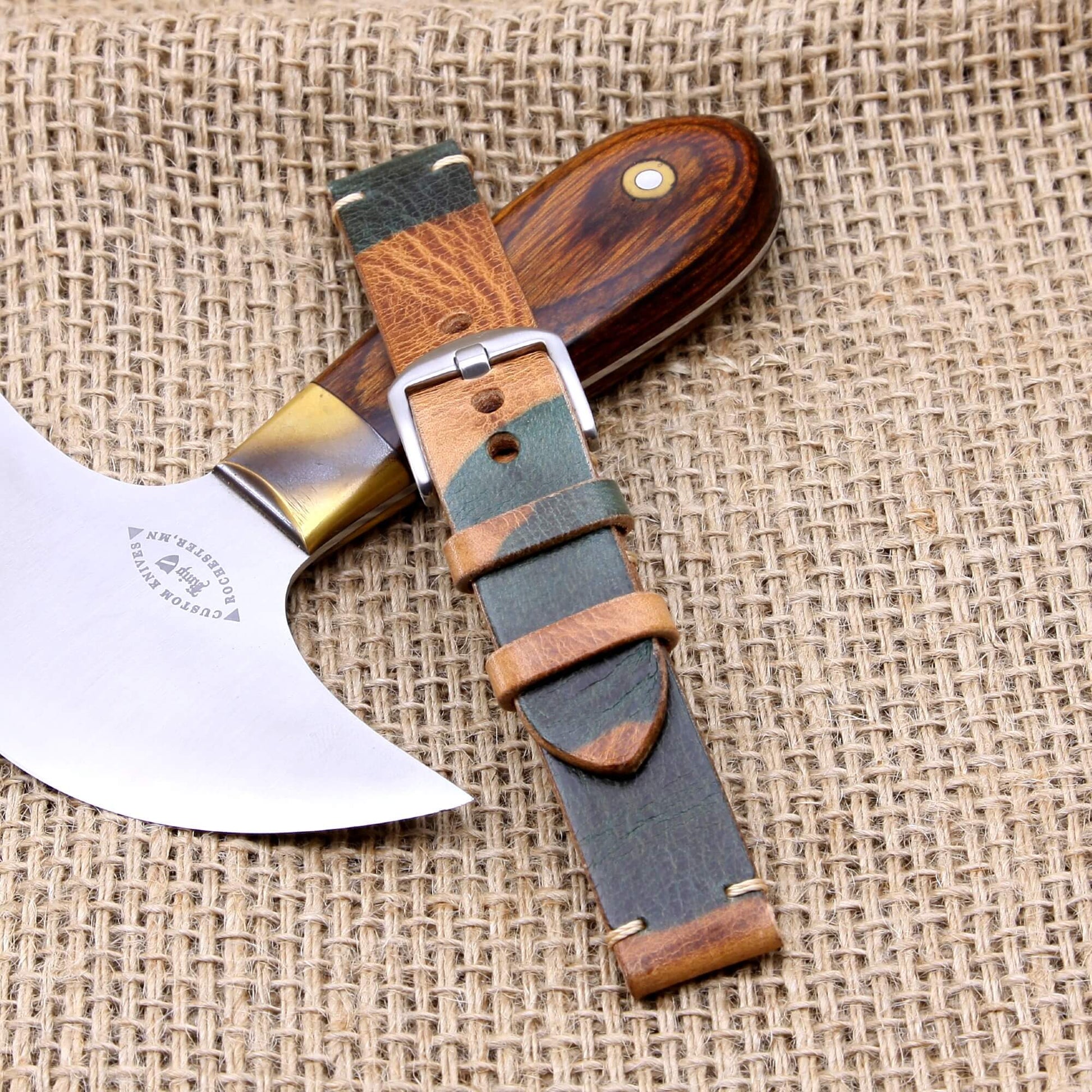 Leather Watch Strap, Military 101 Camouflage | Italian Veg-Tanned | Cozy Handmade