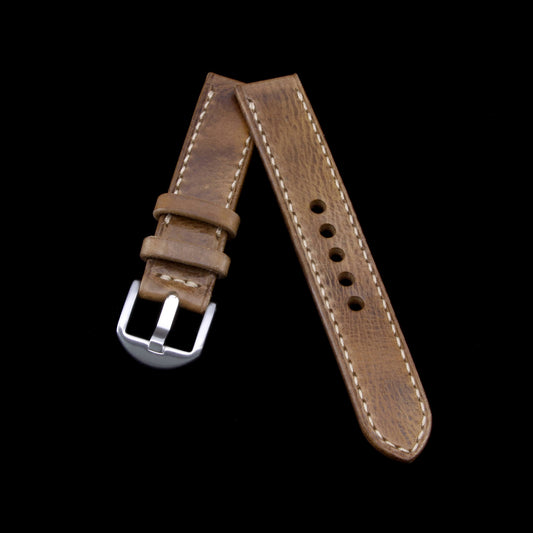 Leather Watch Strap, Military 102 | Full Stitch | Full Grain Italian Veg Tanned | Cozy Handmade