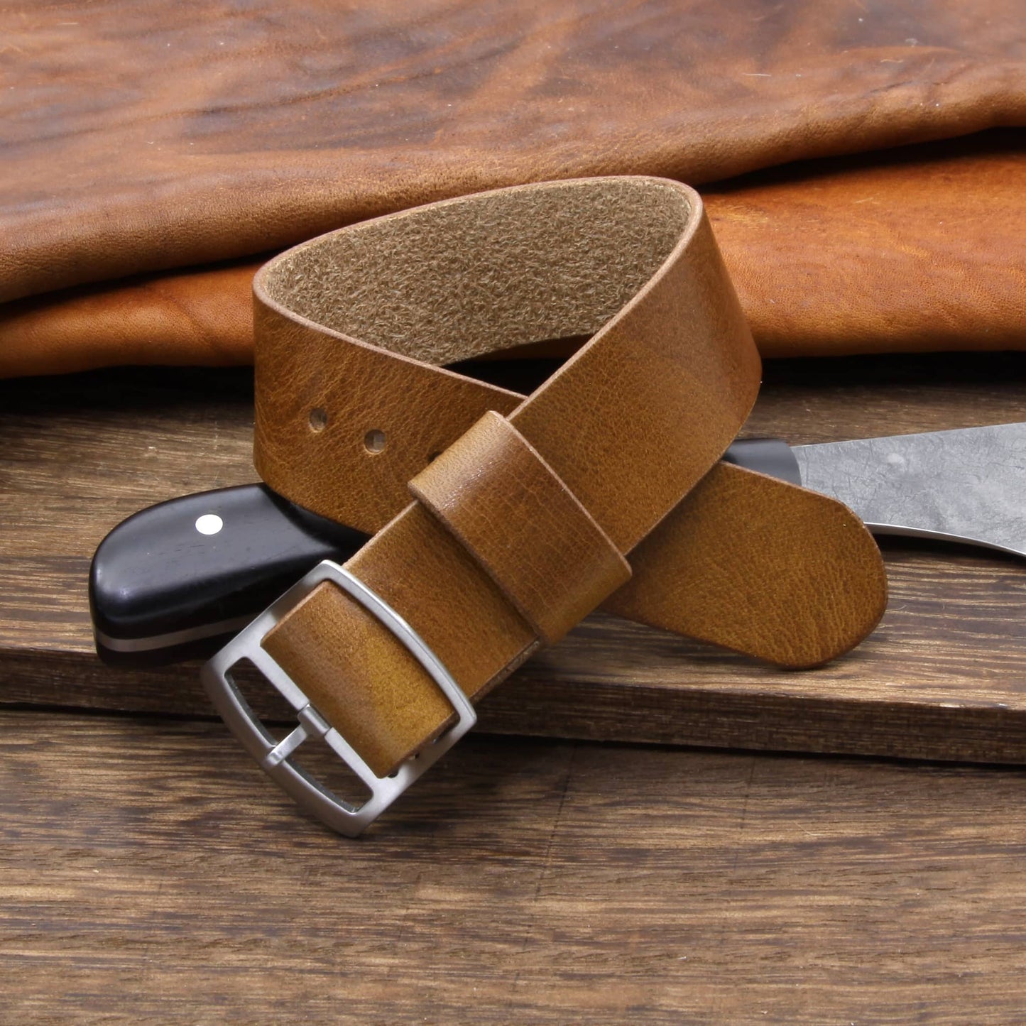 Adjustable One-Piece Leather Watch Strap, Military 102 | Cozy Handmade