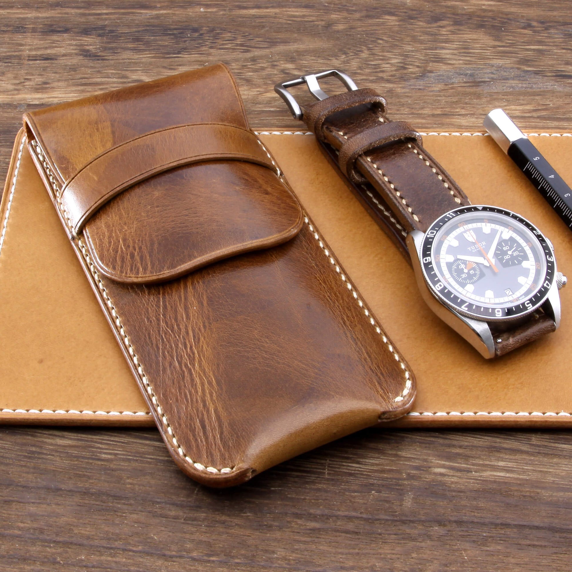 Leather Watch Pouch, Military 102 | Single Watch | Italian Veg Tanned | Cozy Handmade