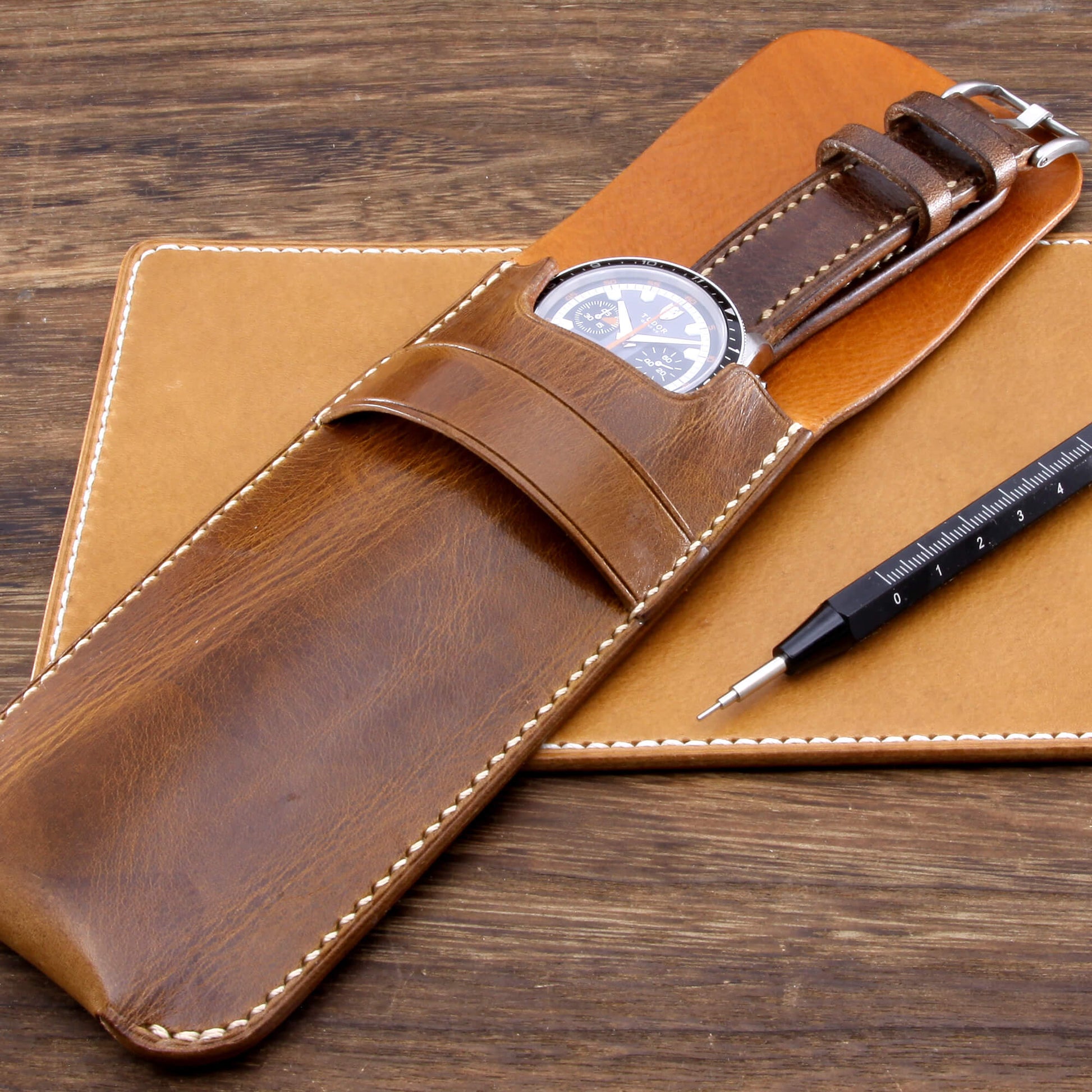 Leather Watch Pouch, Military 102 | Single Watch | Italian Veg Tanned | Cozy Handmade