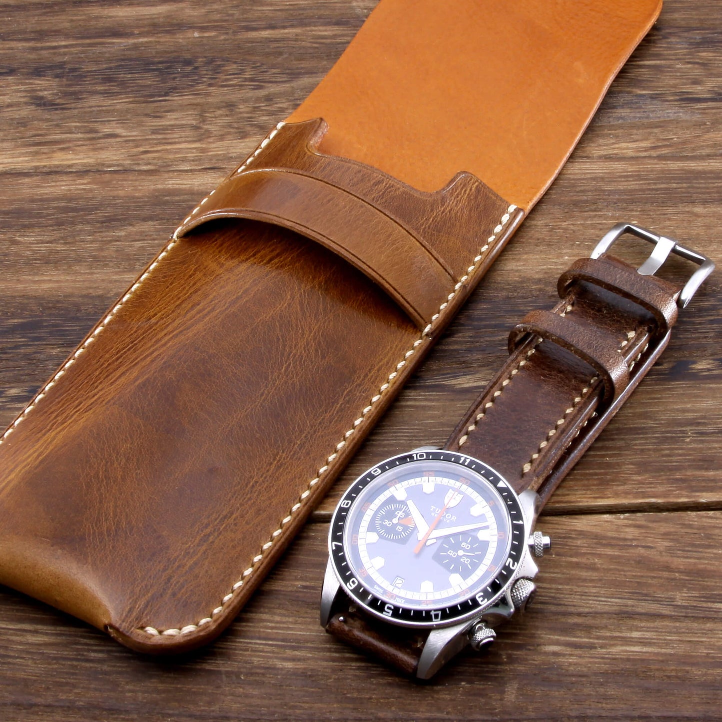 Leather Watch Pouch, Military 102 | Single Watch | Italian Veg Tanned | Cozy Handmade