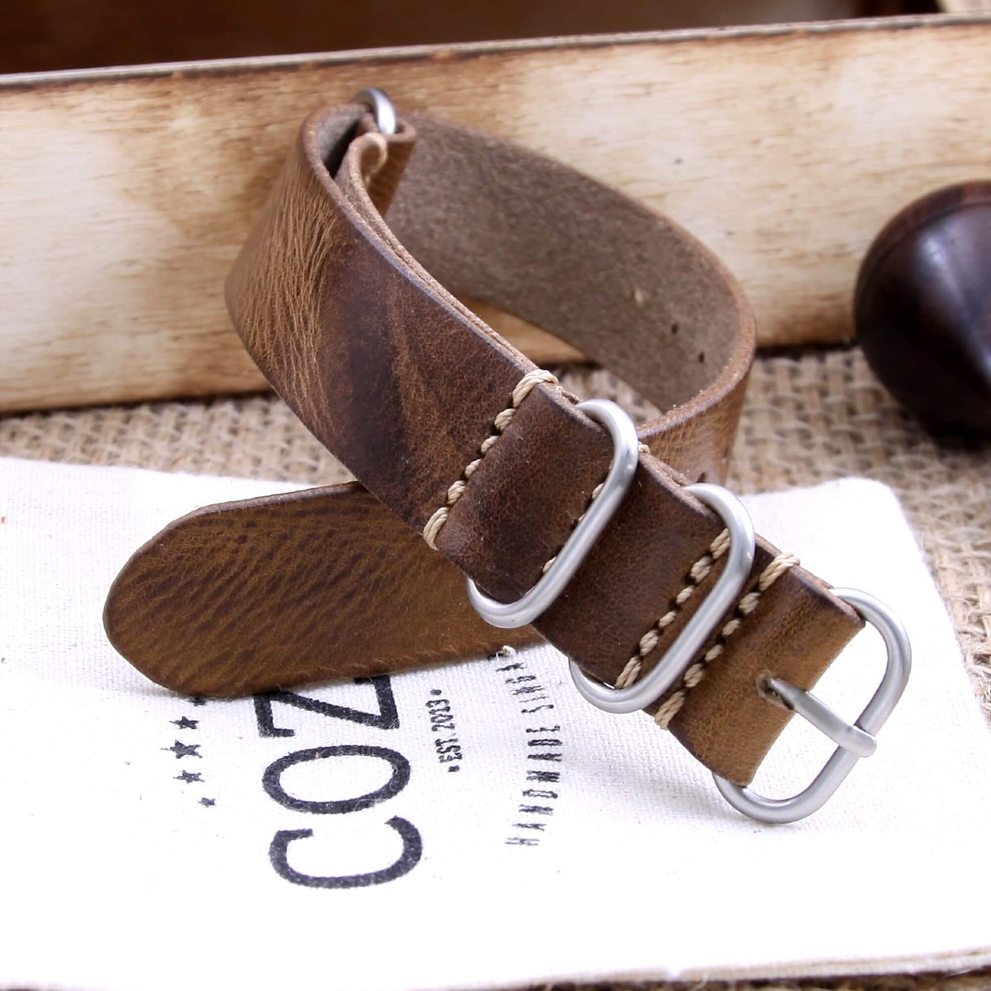 Leather Watch Strap, 4-Ring Military 102 | Full Grain Italian Veg Tanned | Cozy Handmade