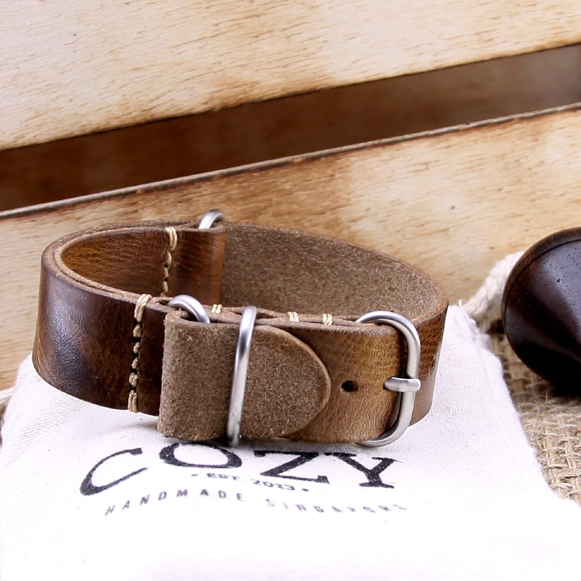 Leather Watch Strap, 4-Ring Military 102 | Full Grain Italian Veg Tanned | Cozy Handmade