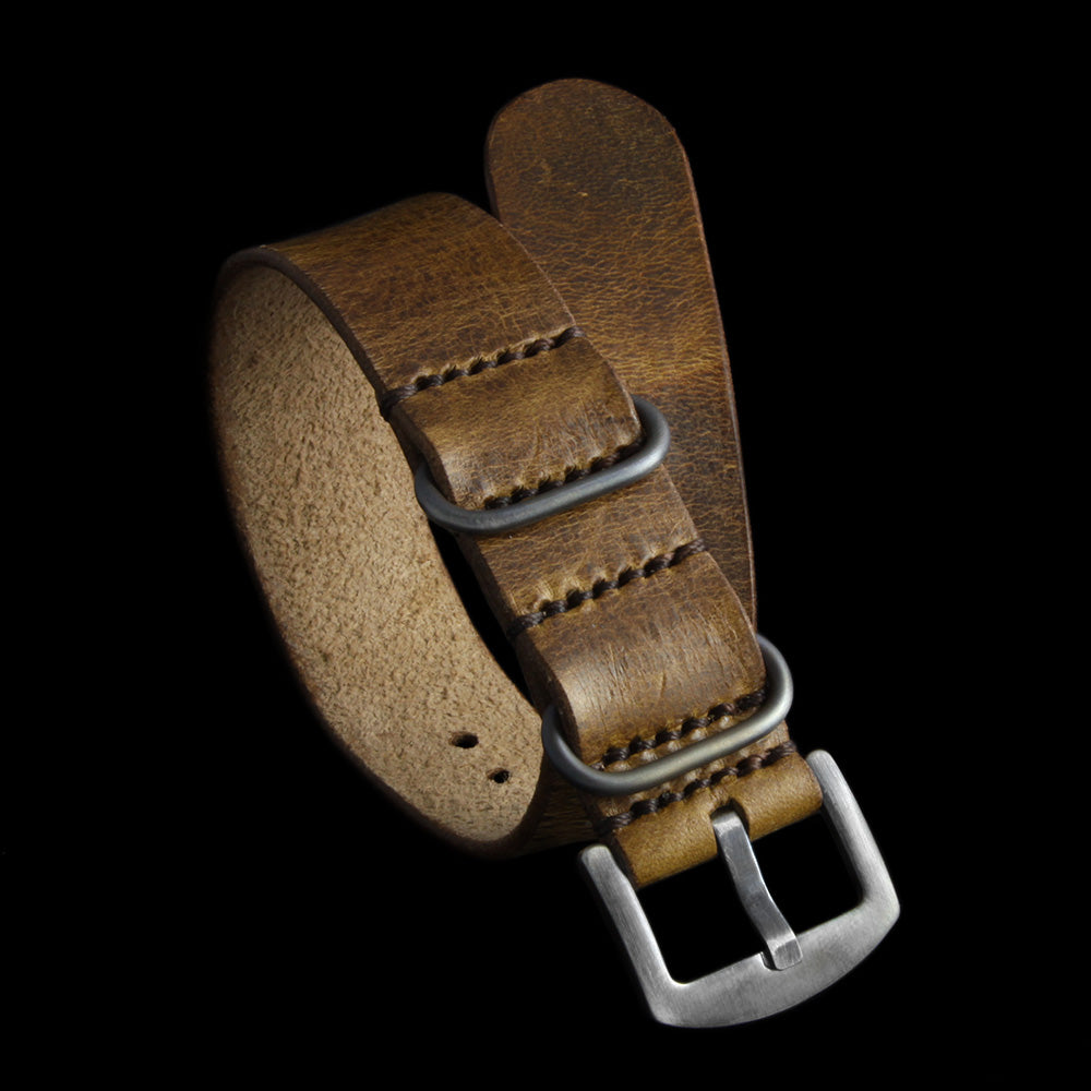 Single Pass Leather Watch Strap, 3-Ring Military 102 Style II | Italian Veg Tanned | Cozy Handmade