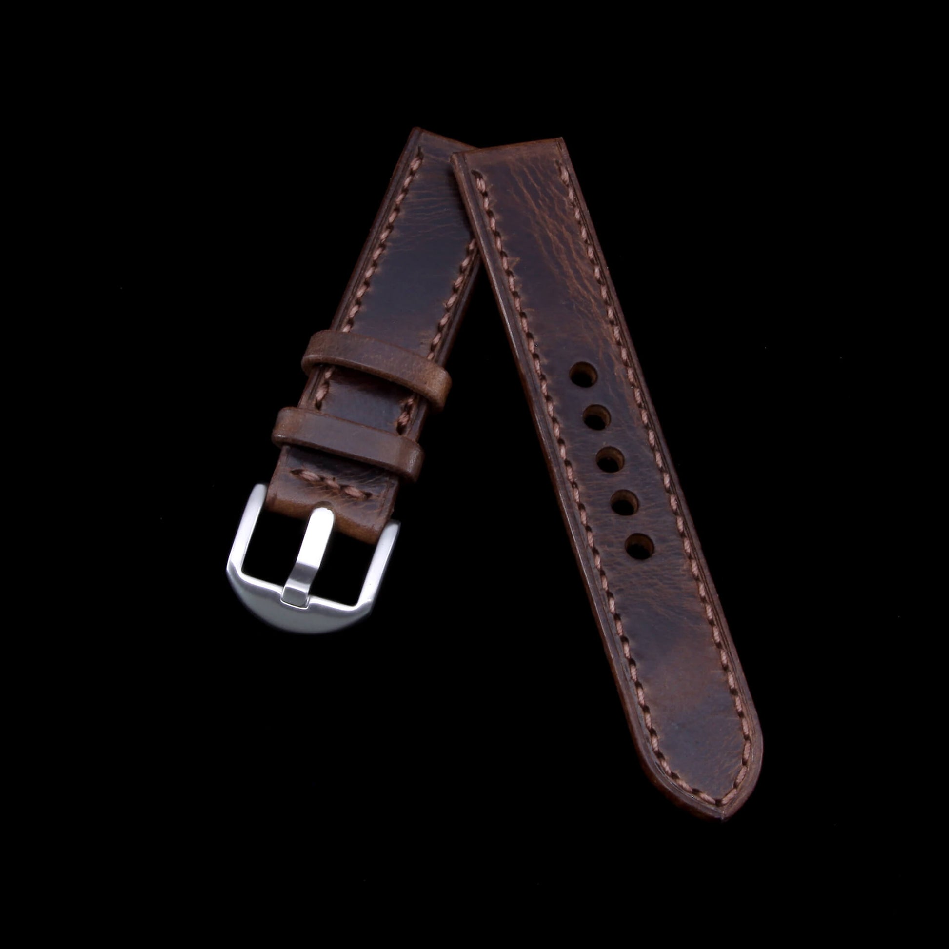 Leather Watch Strap, Military 103 | Full Stitch | Full Grain Italian Veg-Tanned | Cozy Handmade