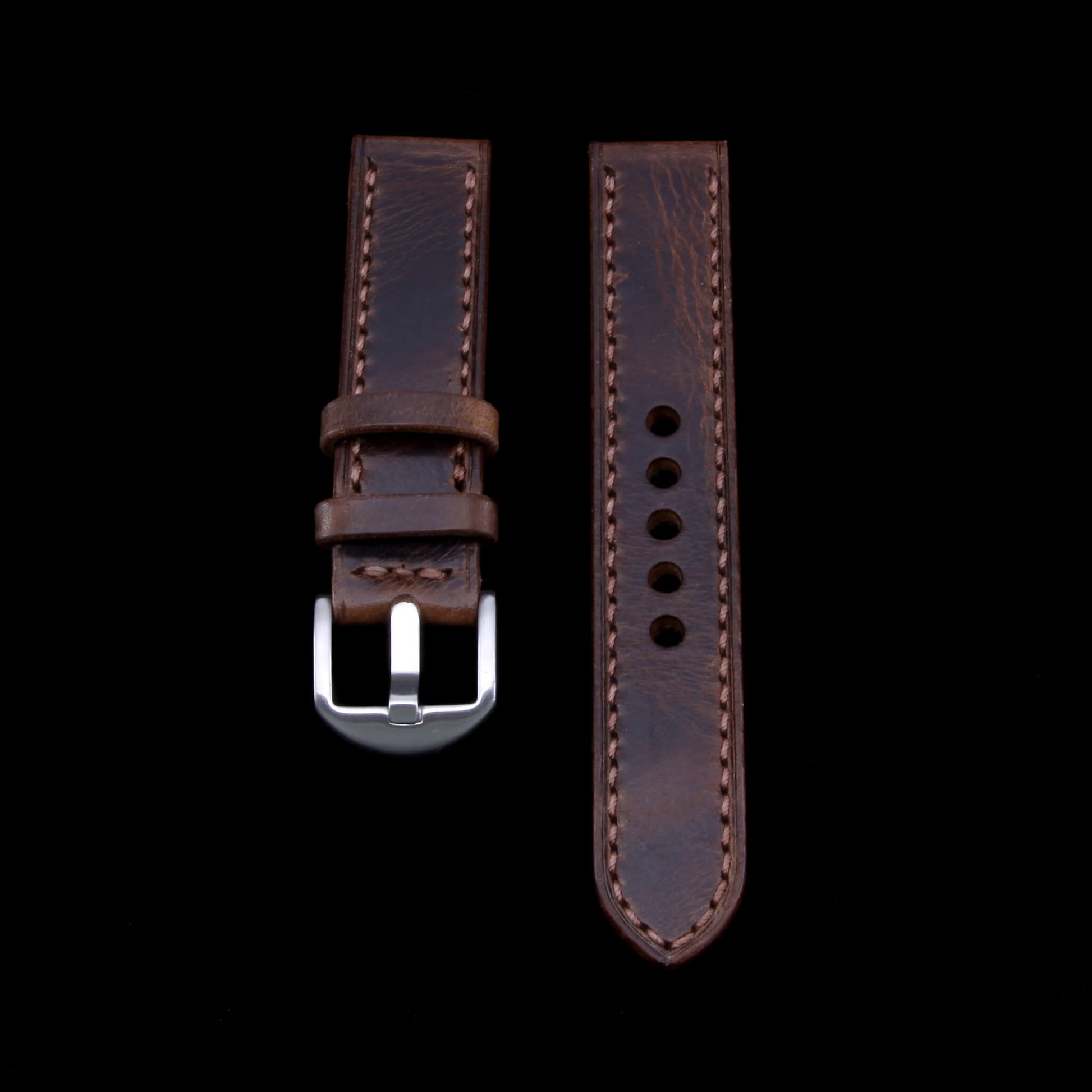 Leather Watch Strap, Military 103 | Full Stitch | Full Grain Italian Veg-Tanned | Cozy Handmade