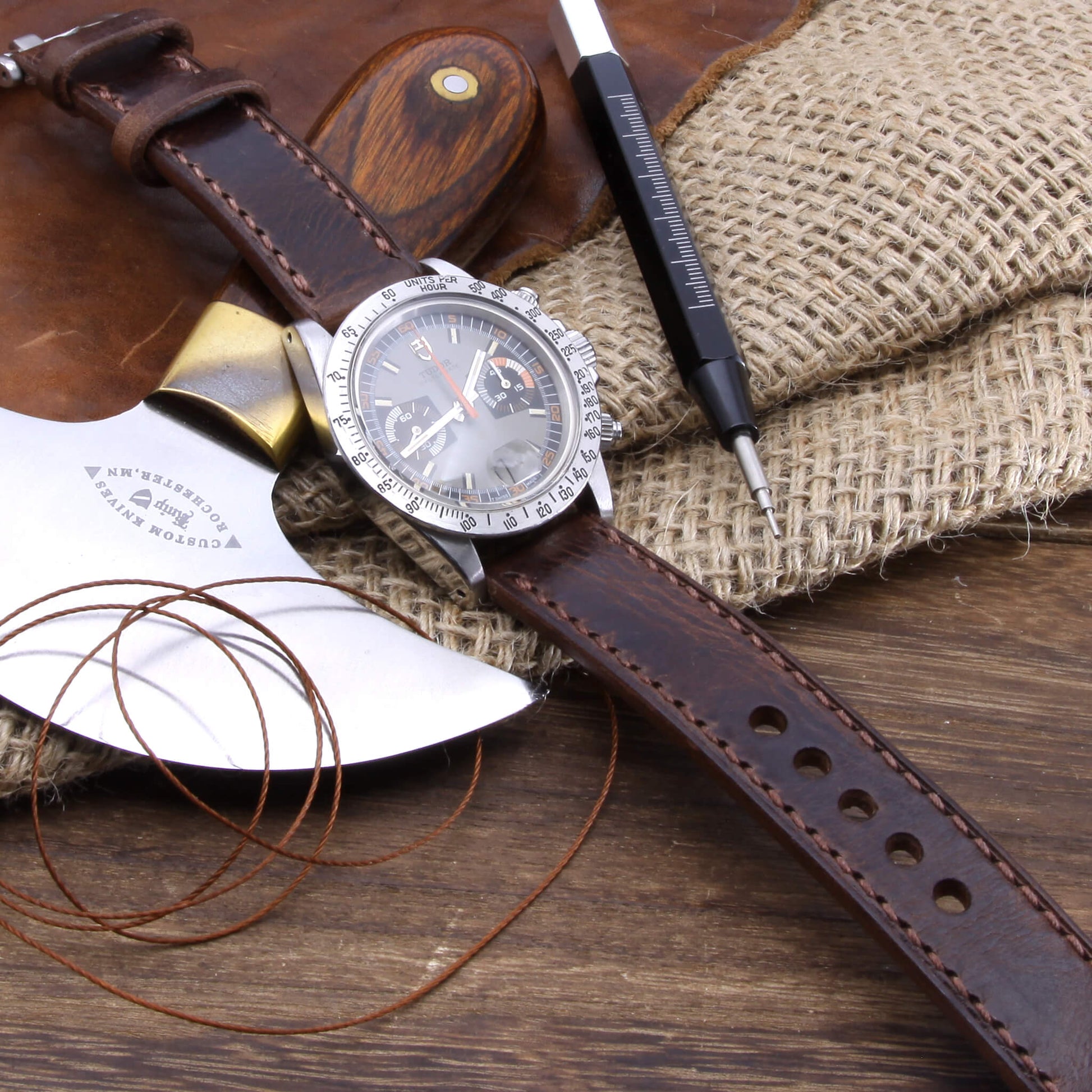 Leather Watch Strap, Military 103 | Full Stitch | Full Grain Italian Veg-Tanned | Cozy Handmade