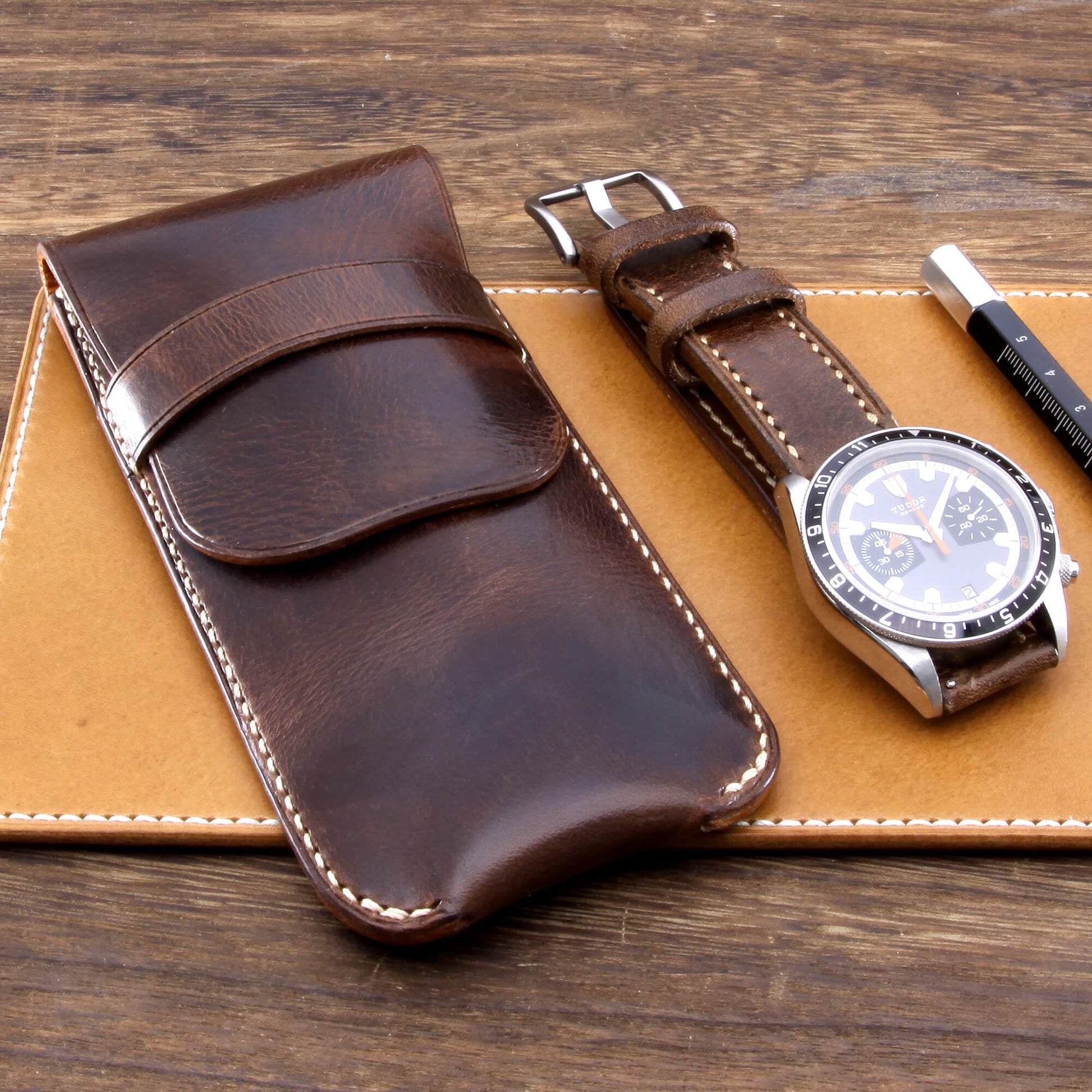 Leather Watch Pouch, Military 103 | Single Watch | Italian Veg Tanned | Cozy Handmade