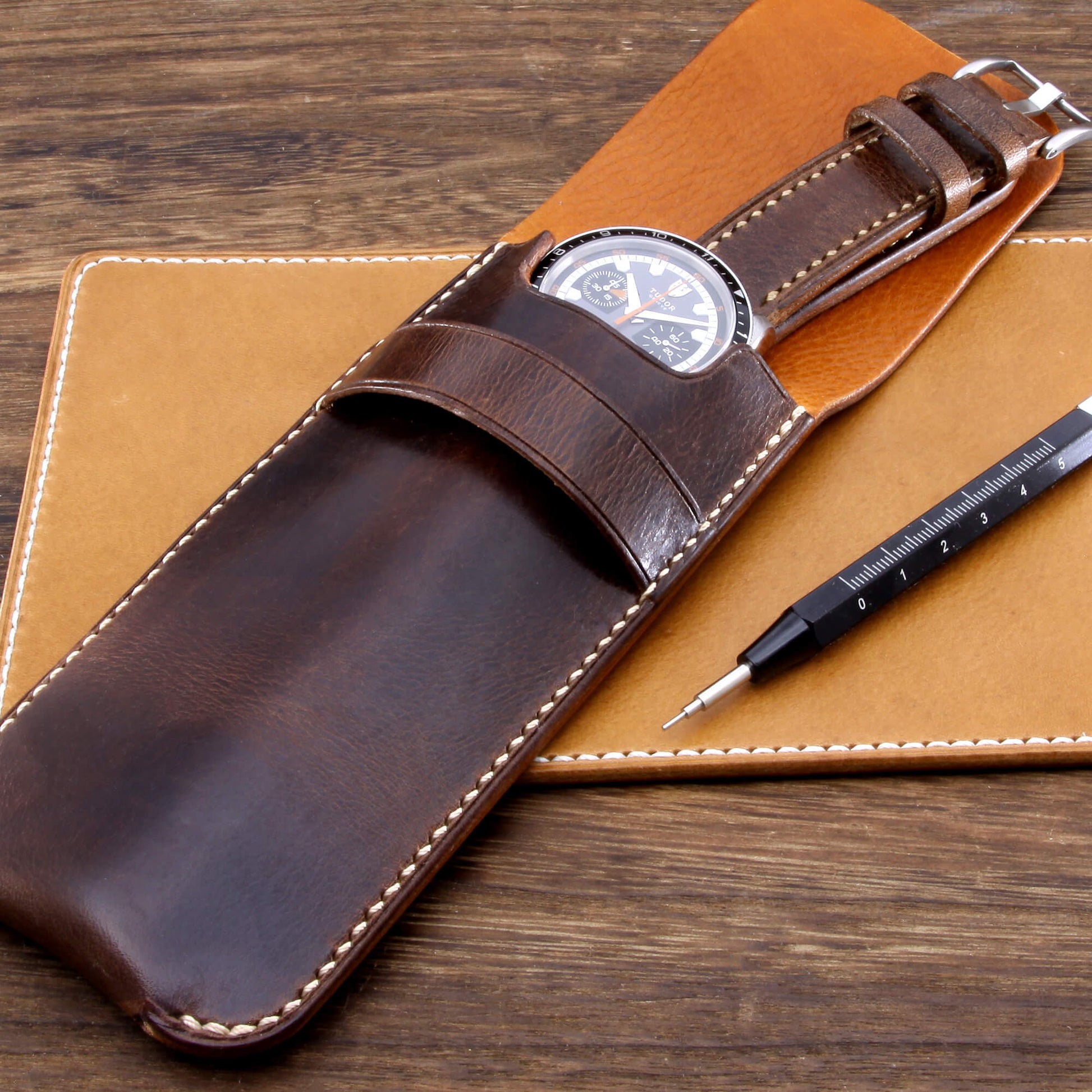 Leather Watch Pouch, Military 103 | Single Watch | Italian Veg Tanned | Cozy Handmade