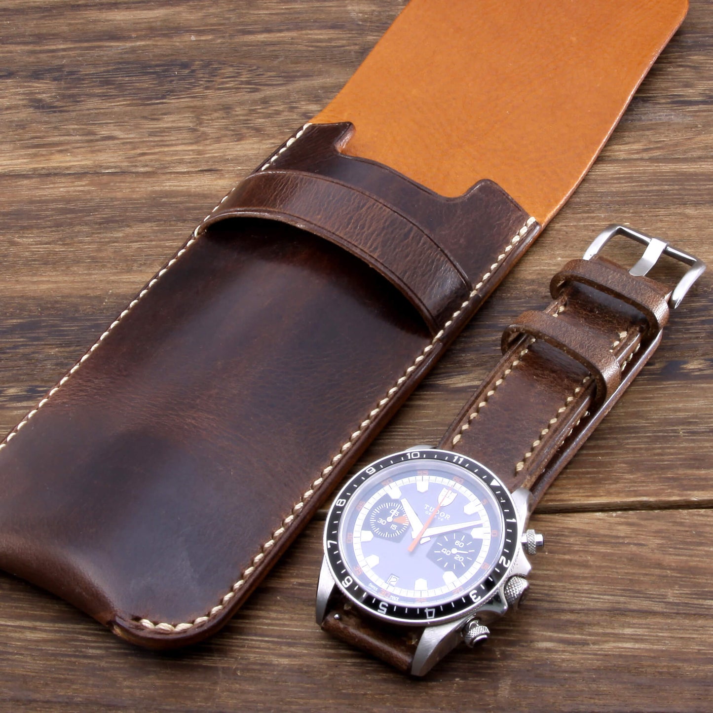 Leather Watch Pouch, Military 103 | Single Watch | Italian Veg Tanned | Cozy Handmade