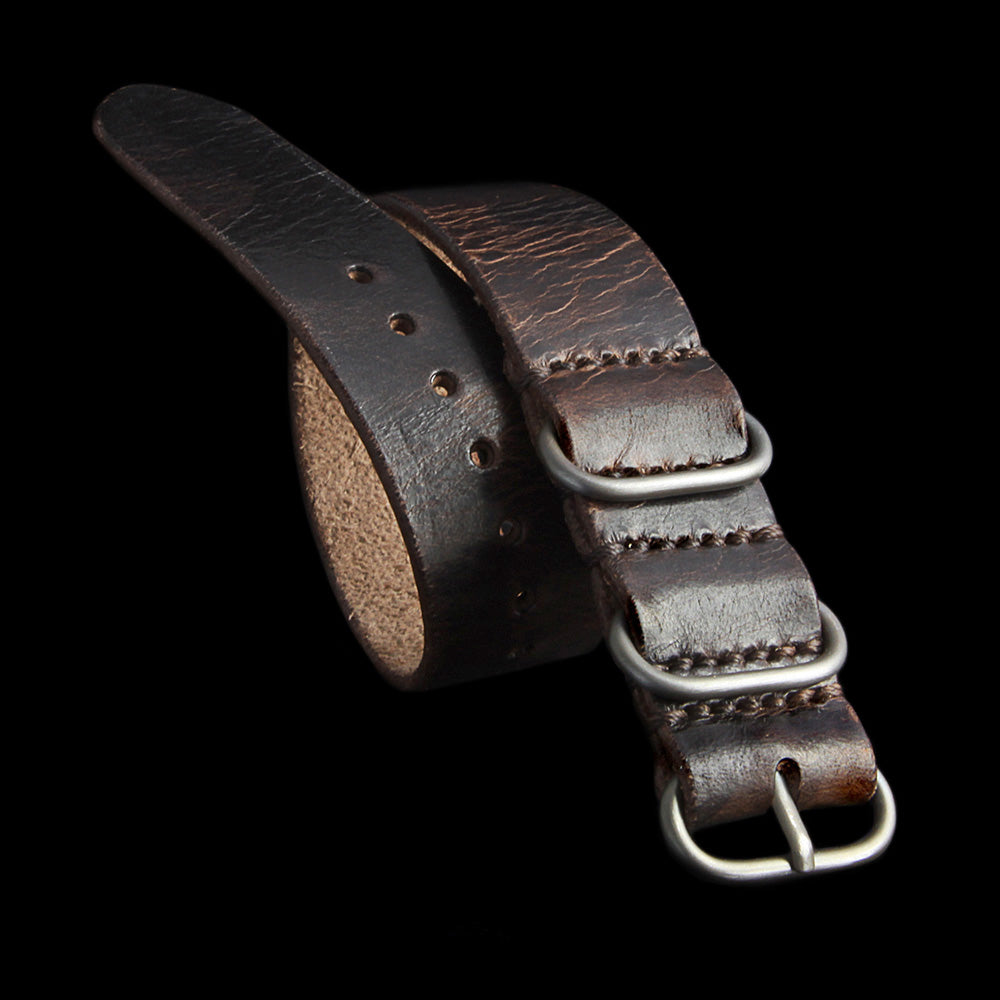 Single Pass Leather Watch Strap, 3-Ring Military 103 | Italian Veg Tanned | Cozy Handmade