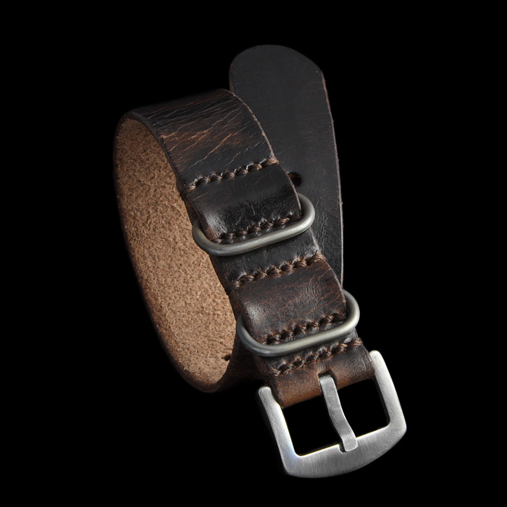Single Pass Leather Watch Strap, 3-Ring Military 103 Style II | Italian Veg Tanned | Cozy Handmade