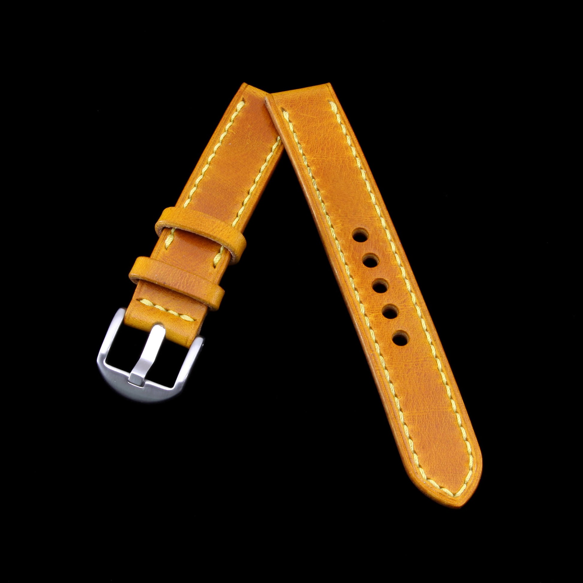 Leather Watch Strap, Military 104 | Full Stitch | Full Grain Italian Veg Tanned | Cozy Handmade