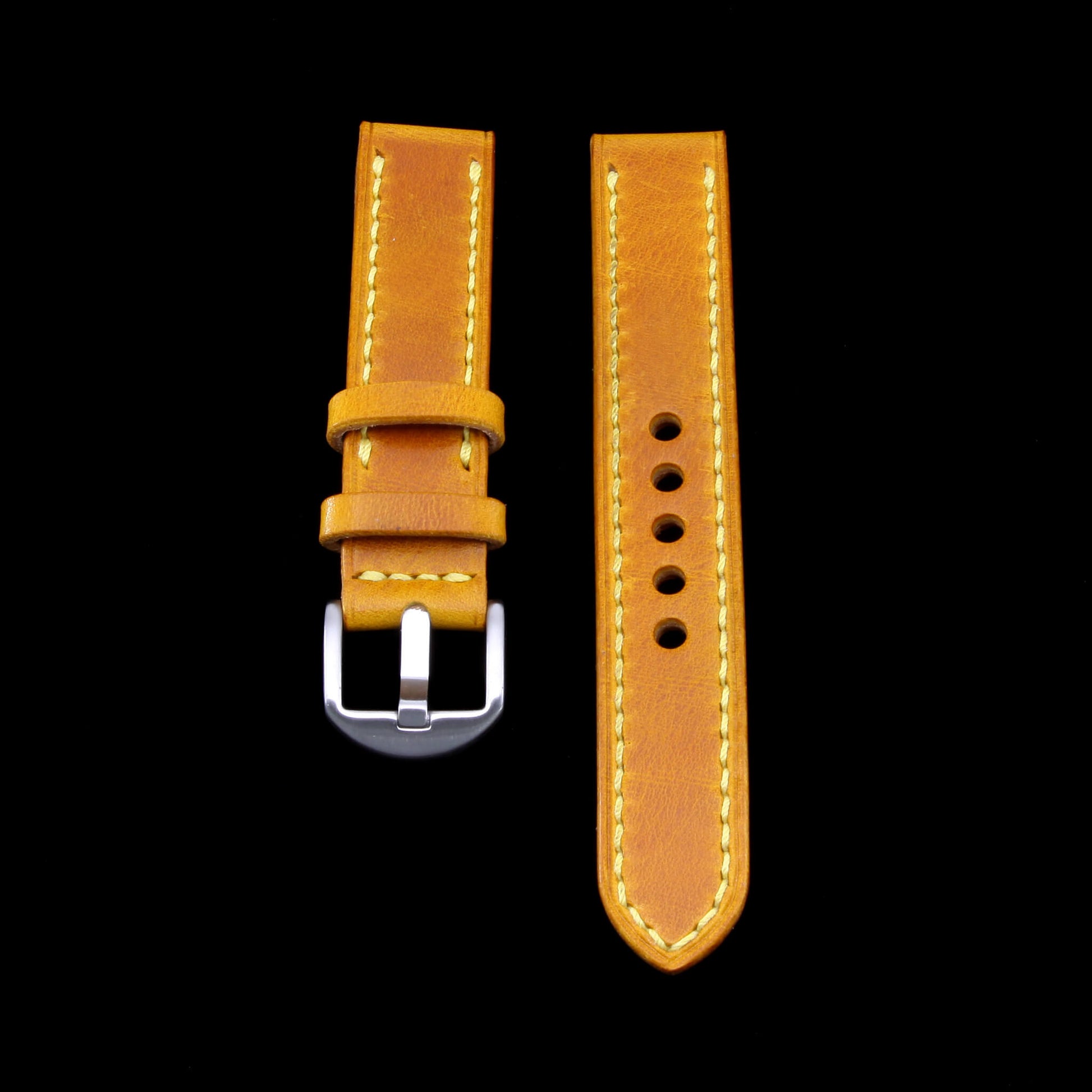 Leather Watch Strap, Military 104 | Full Stitch | Full Grain Italian Veg Tanned | Cozy Handmade