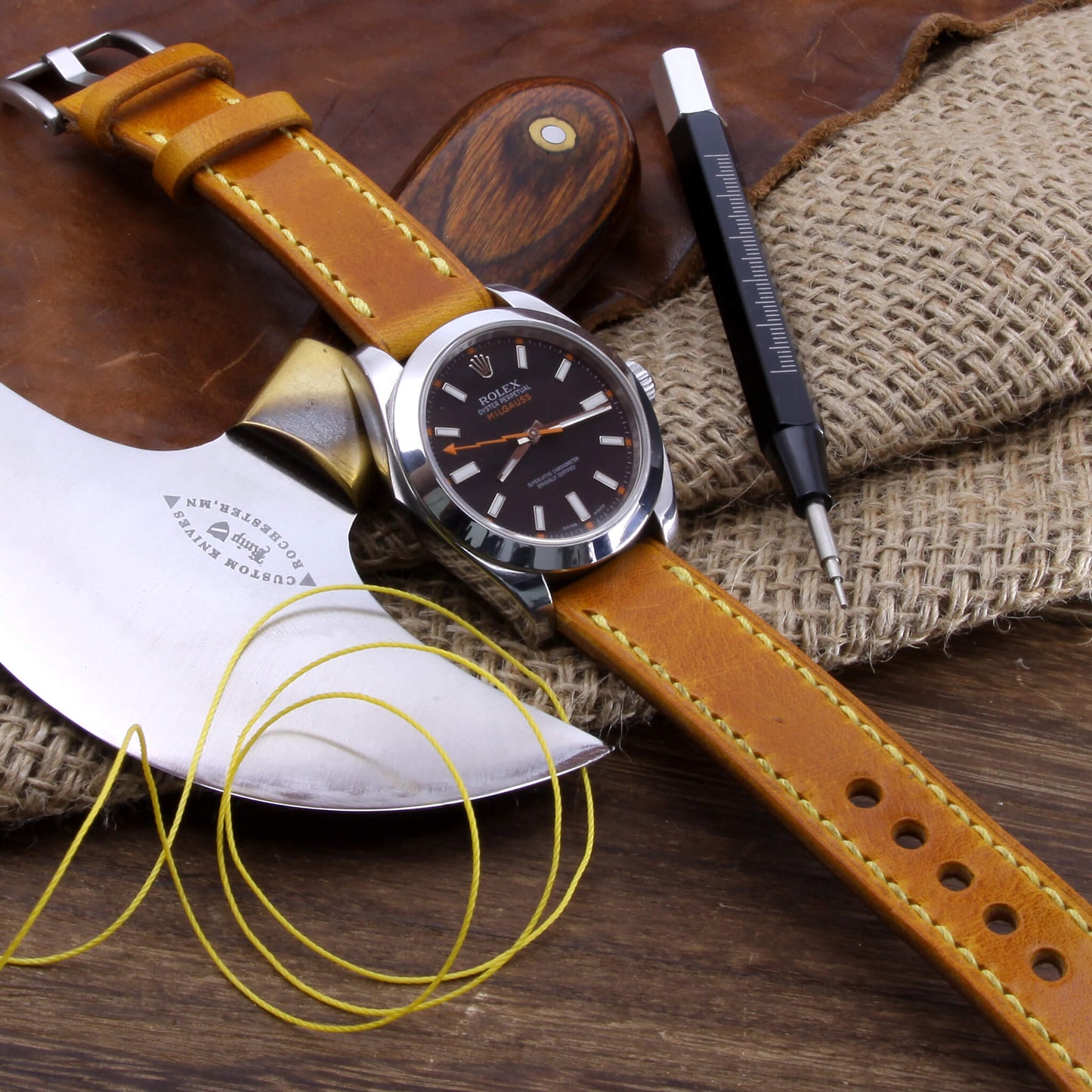Leather Watch Strap, Military 104 | Full Stitch | Full Grain Italian Veg Tanned | Cozy Handmade