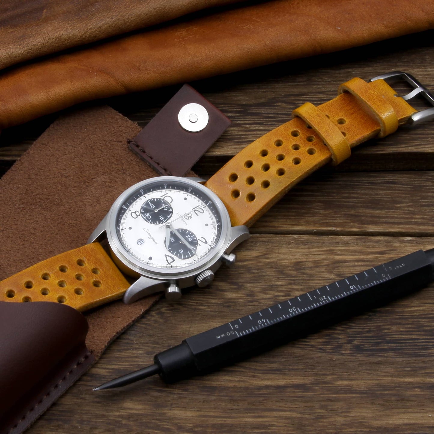 Rally Leather Watch Strap, Military 104 | Stitch-less | Cozy Handmade