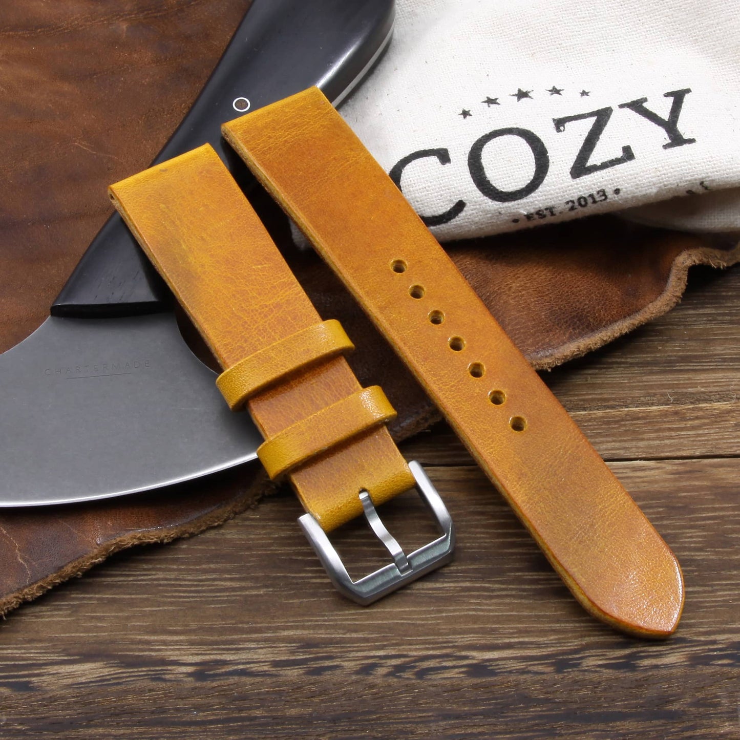 Leather Watch Strap, Military 104 | Stitch-less | Full Grain Italian Veg Tanned | Cozy Handmade