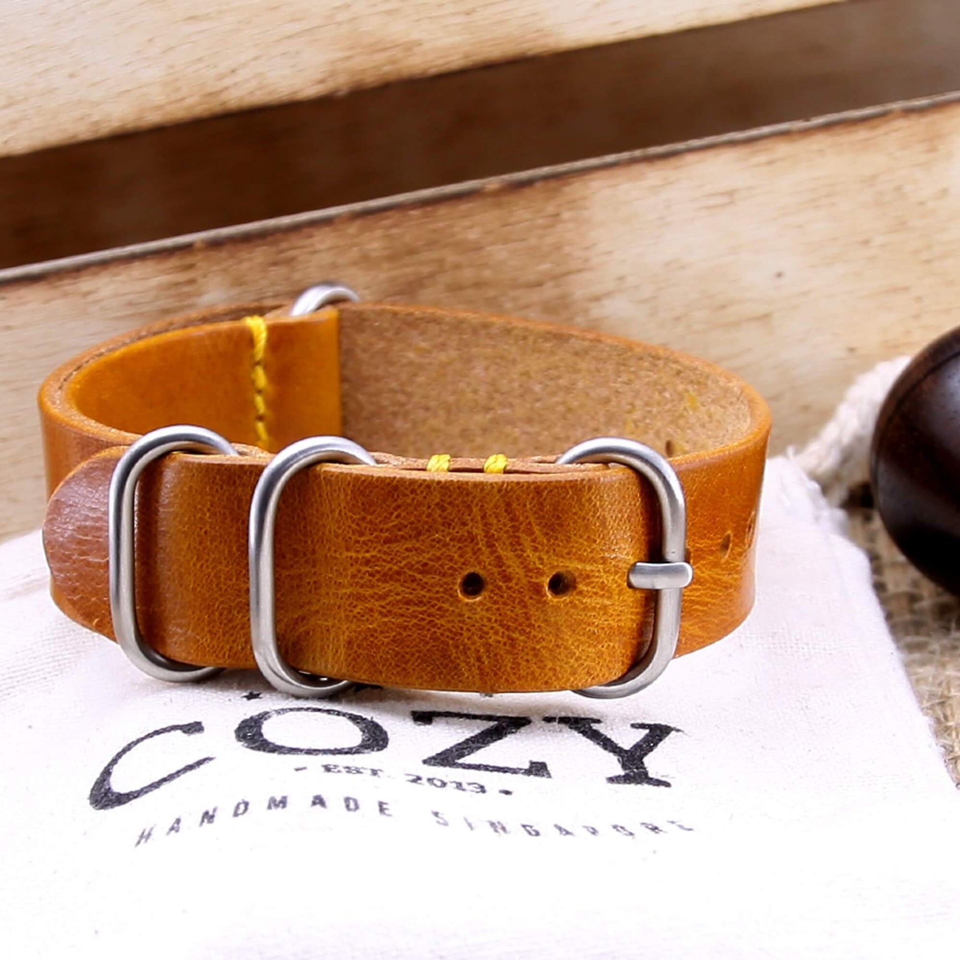 Leather Watch Strap, 4-Ring Military 104 | Full Grain Italian Veg Tanned | Cozy Handmade