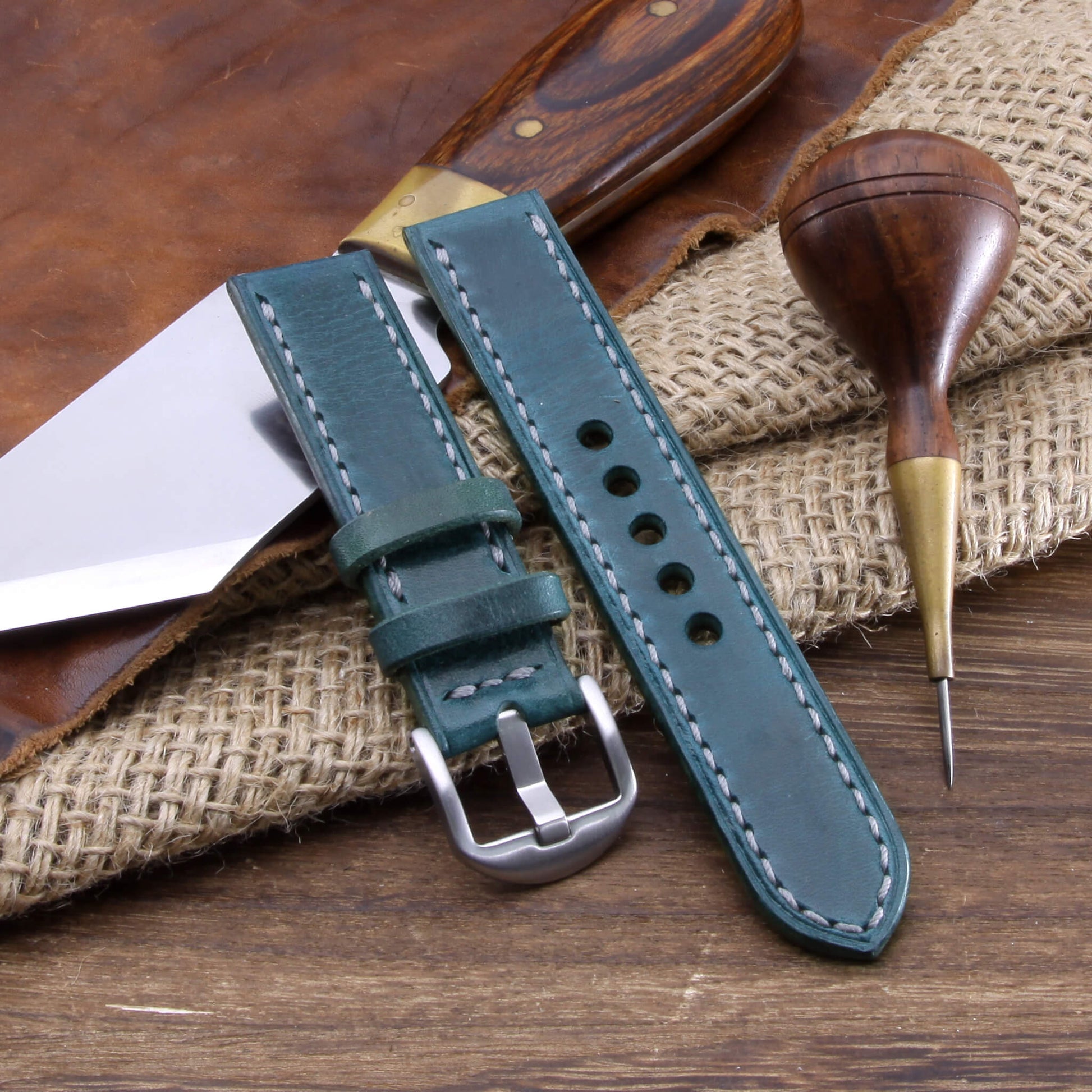 Leather Watch Strap, Military 106 | Full Stitch | Full Grain Italian Veg Tanned | Cozy Handmade