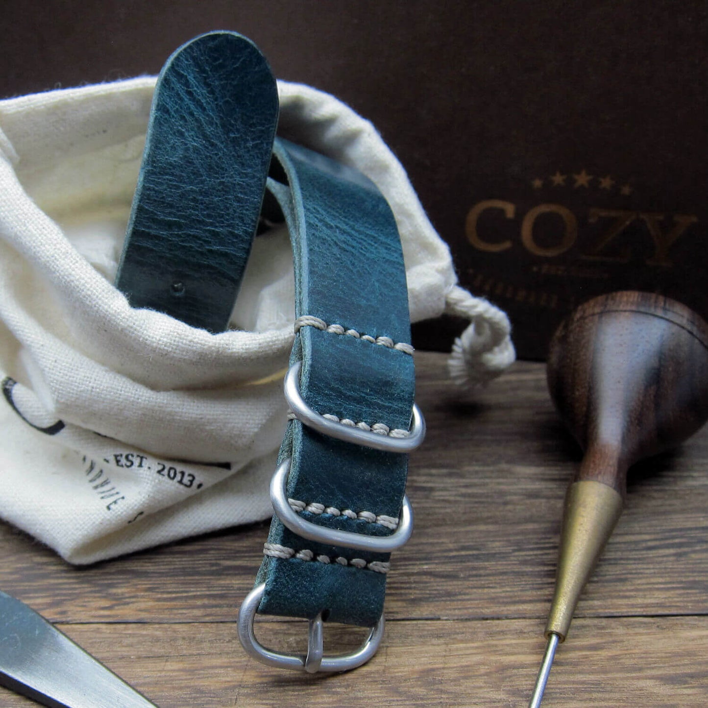 Leather Watch Strap, 4-Ring Military 106 | Full Grain Italian Veg Tanned | Cozy Handmade
