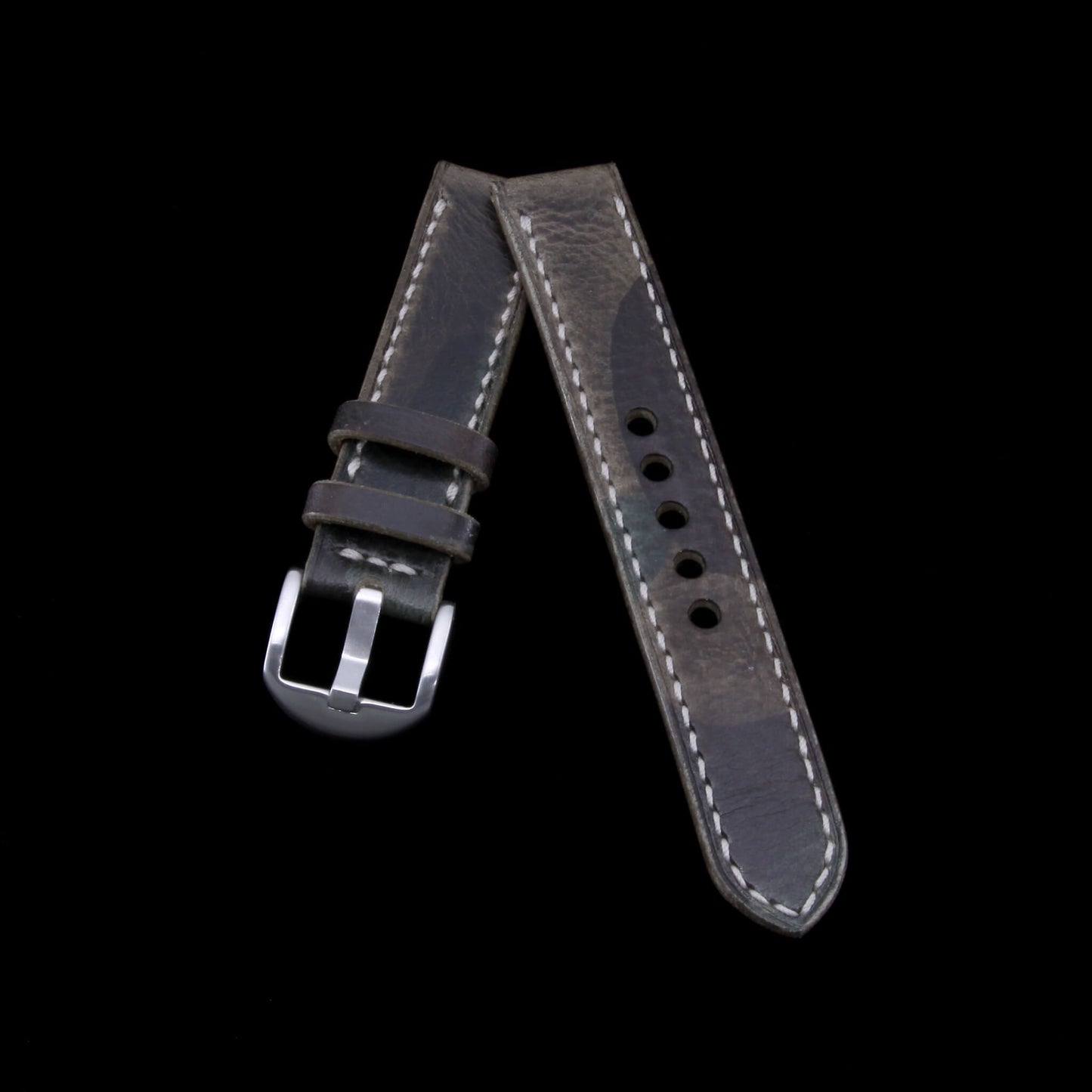 Leather Watch Strap, Military 107 | Full Stitch | Camouflage Full Grain Italian Veg Tanned | Cozy Handmade