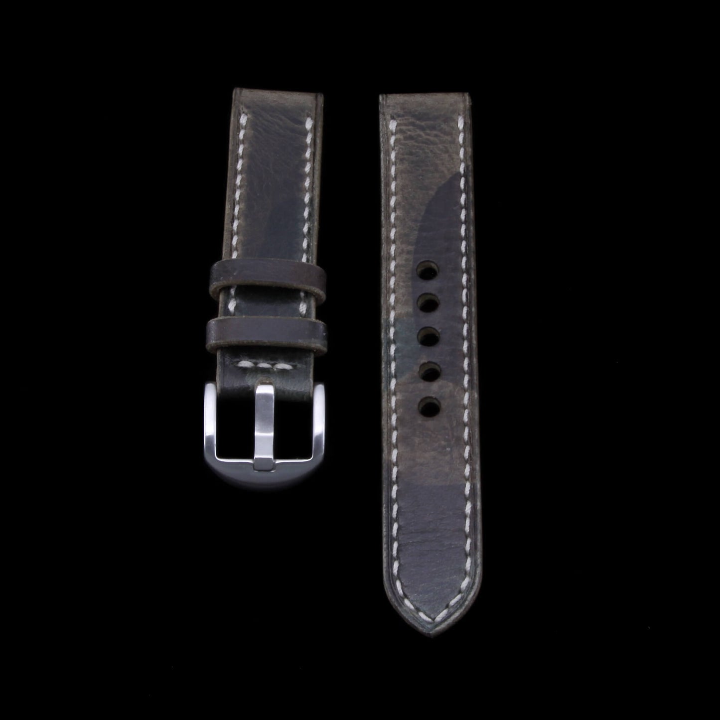 Leather Watch Strap, Military 107 | Full Stitch | Camouflage Full Grain Italian Veg Tanned | Cozy Handmade