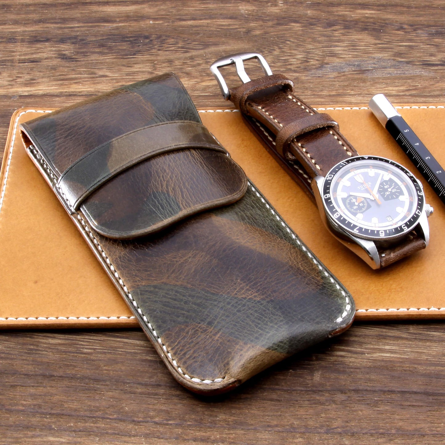 Leather Watch Pouch, Military 107 | Single Watch | Italian Veg Tanned | Cozy Handmade