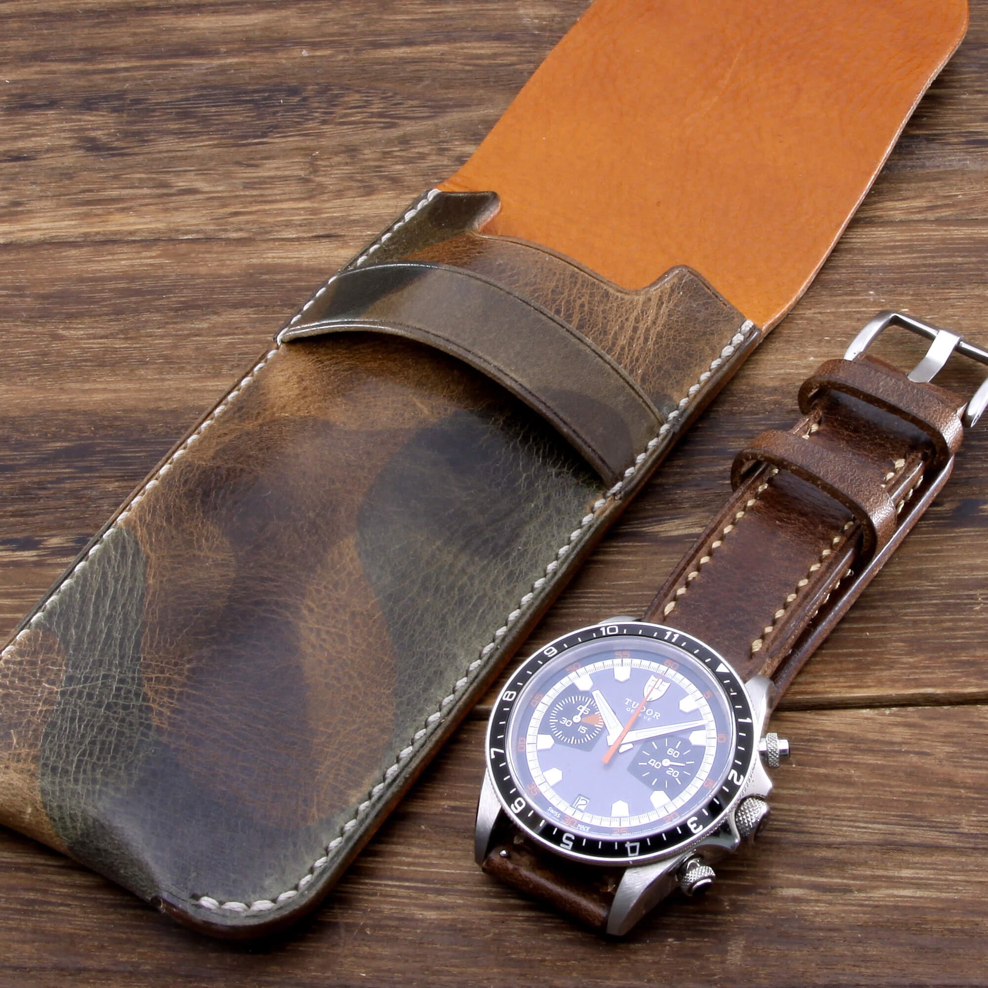 Leather Watch Pouch, Military 107 | Single Watch | Italian Veg Tanned | Cozy Handmade