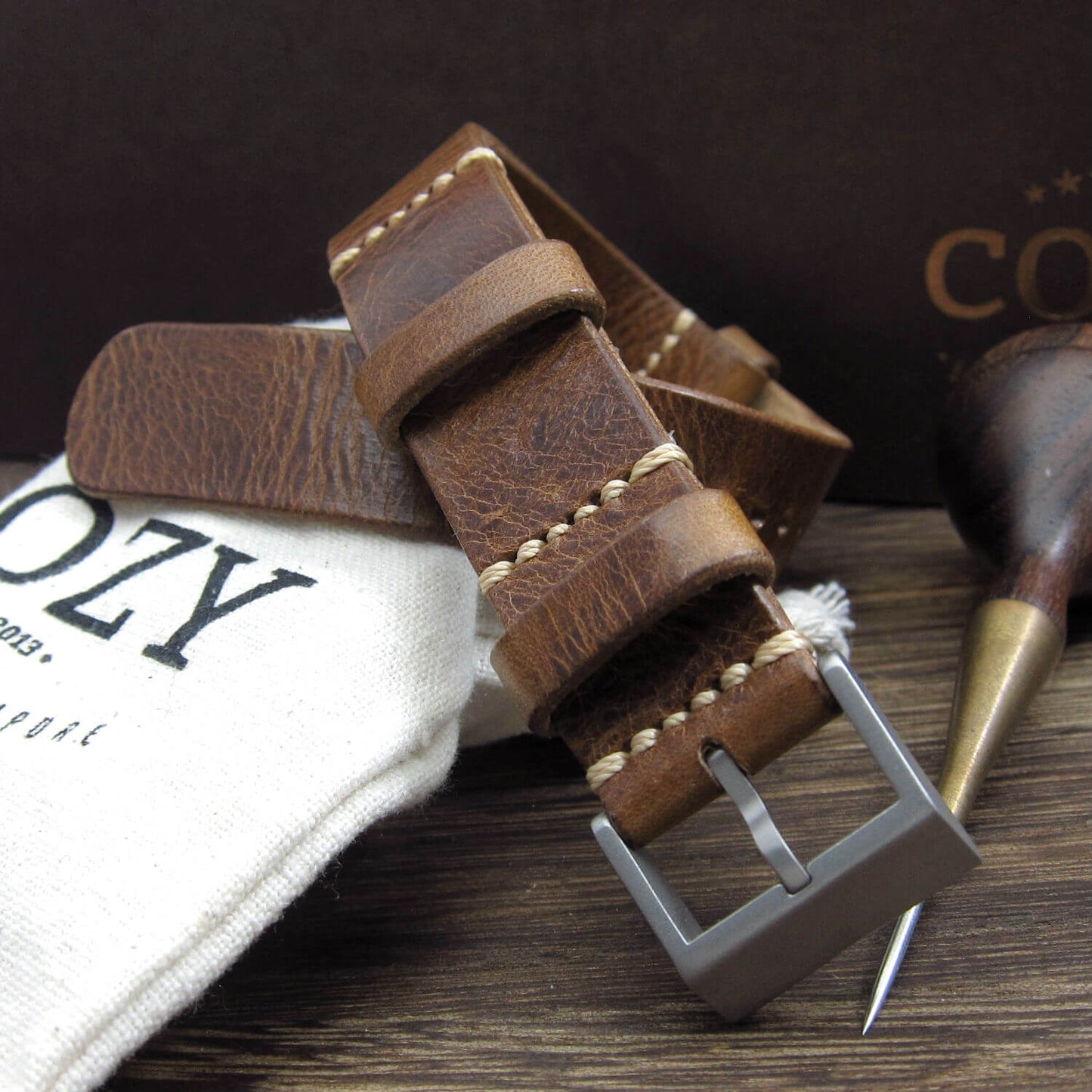 Leather NATO Strap, NAT2 Military 102 (Matte Steel Buckle Finish) | Full Grain Italian Veg Tanned | Cozy Handmade