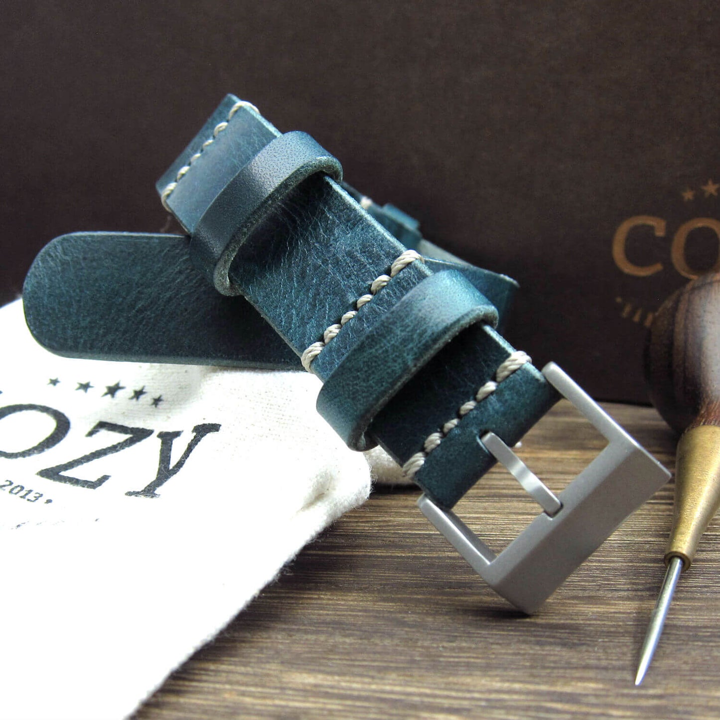 NAT2 Leather Watch Strap, Military 106 (Matte Steel Buckle Finish) | Full Grain Italian Veg Tanned | Cozy Handmade