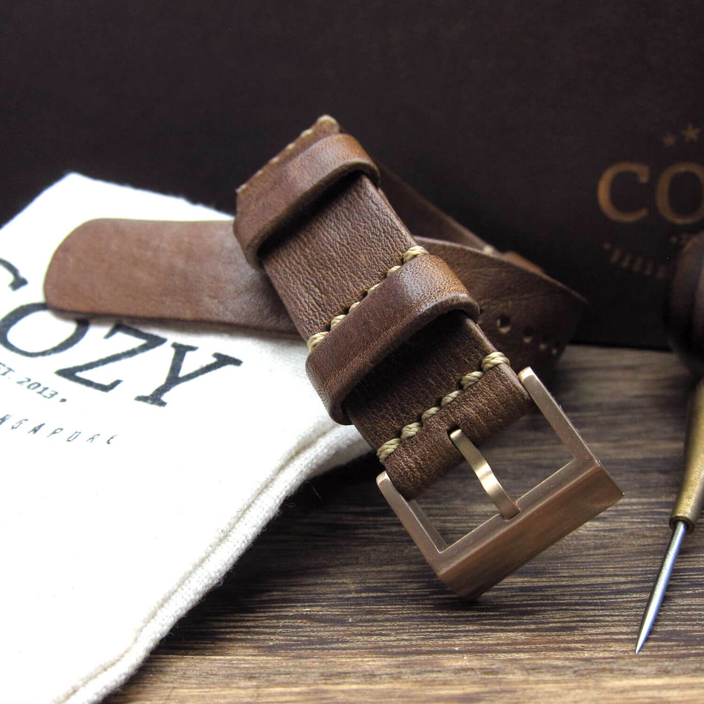 NAT2 Leather Watch Strap, Vintage 402 (Rose Gold Finish Buckle) | Full Grain Italian Veg Tanned | Cozy Handmade