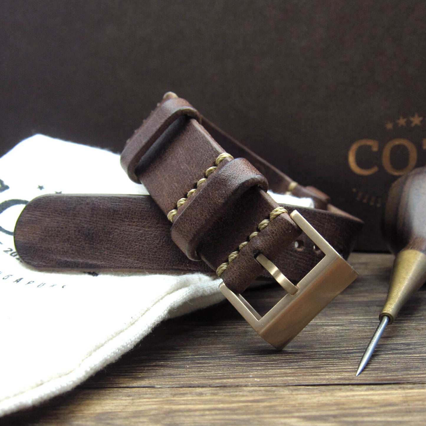 NAT2 Leather Watch Strap, Vintage 405 (Rose Gold Finish Buckle) | Full Grain Italian Veg Tanned | Cozy Handmade