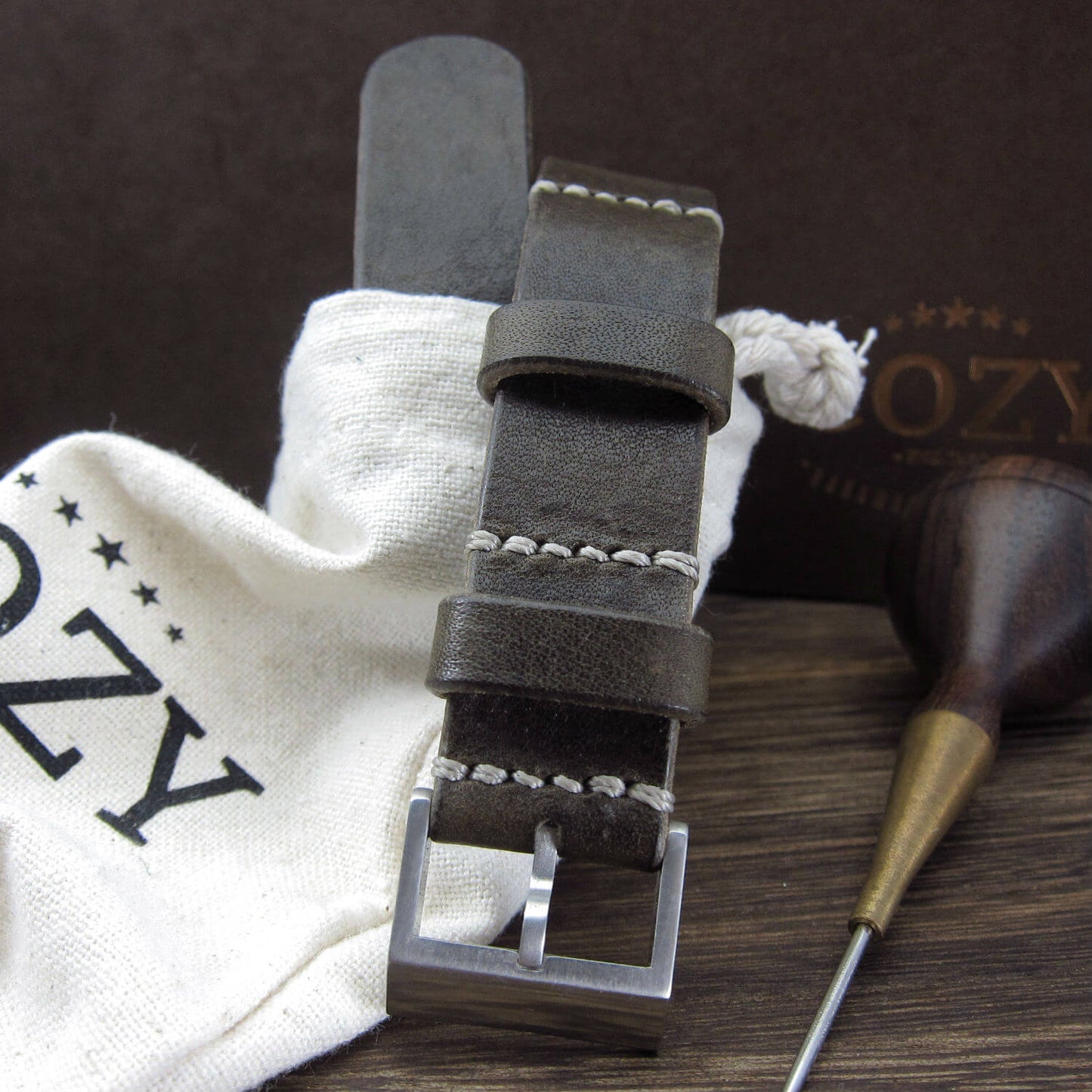NAT2 Leather Watch Strap, Vintage 408 (Brushed Steel Finish Buckle) | Full Grain Italian Veg Tanned | Cozy Handmade