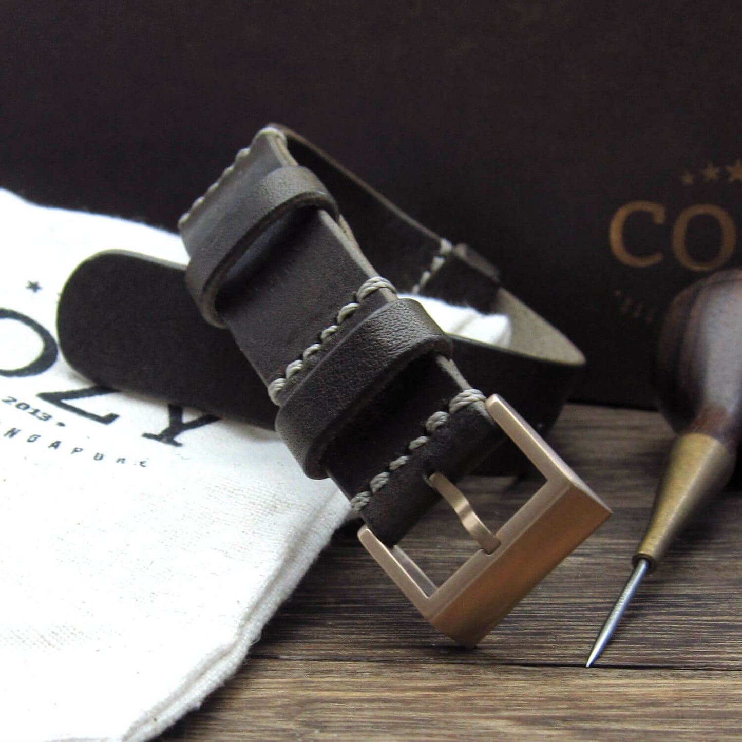 NAT2 Leather Watch Strap, Vintage 408 (Rose Gold Finish Buckle) | Full Grain Italian Veg Tanned | Cozy Handmade