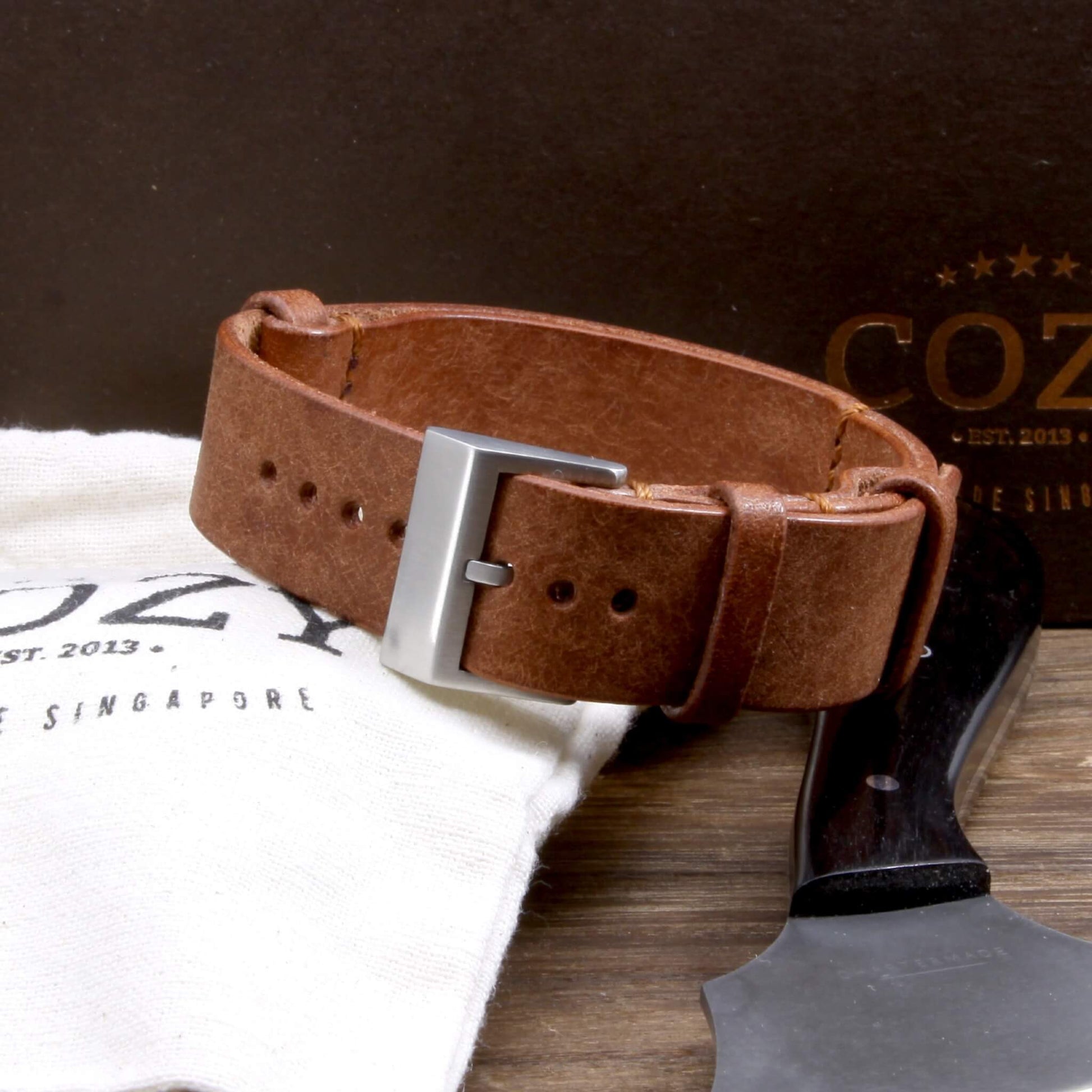 NAT2 Leather Watch Strap, Rustic Russet | Full Grain Italian Veg Tanned | Cozy Handmade