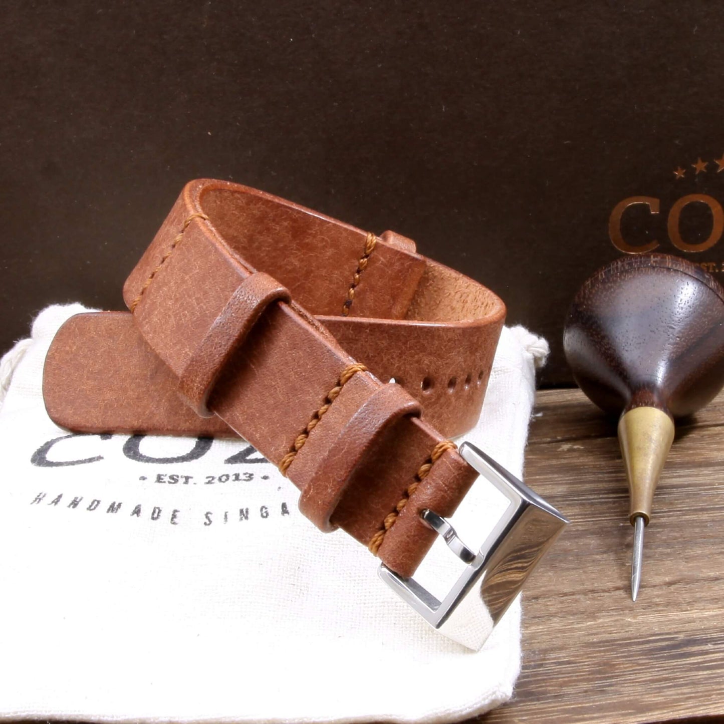 NAT2 Leather Watch Strap, Rustic Russet | Full Grain Italian Veg Tanned | Cozy Handmade