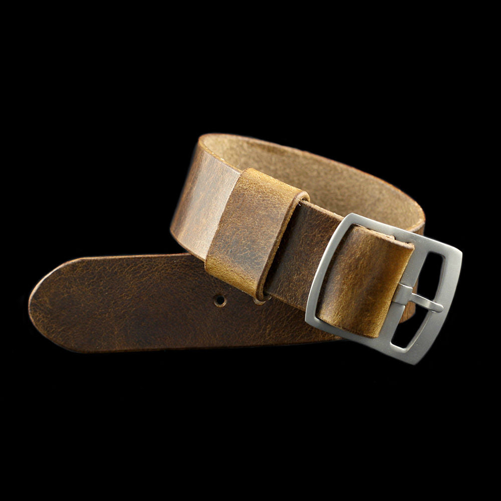 Adjustable One-Piece Leather Watch Strap, Military 102 | Cozy Handmade