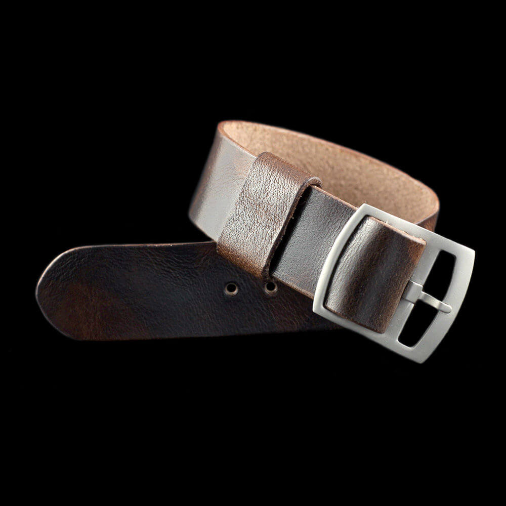 Adjustable One-Piece Leather Watch Strap, Military 103 | Cozy Handmade