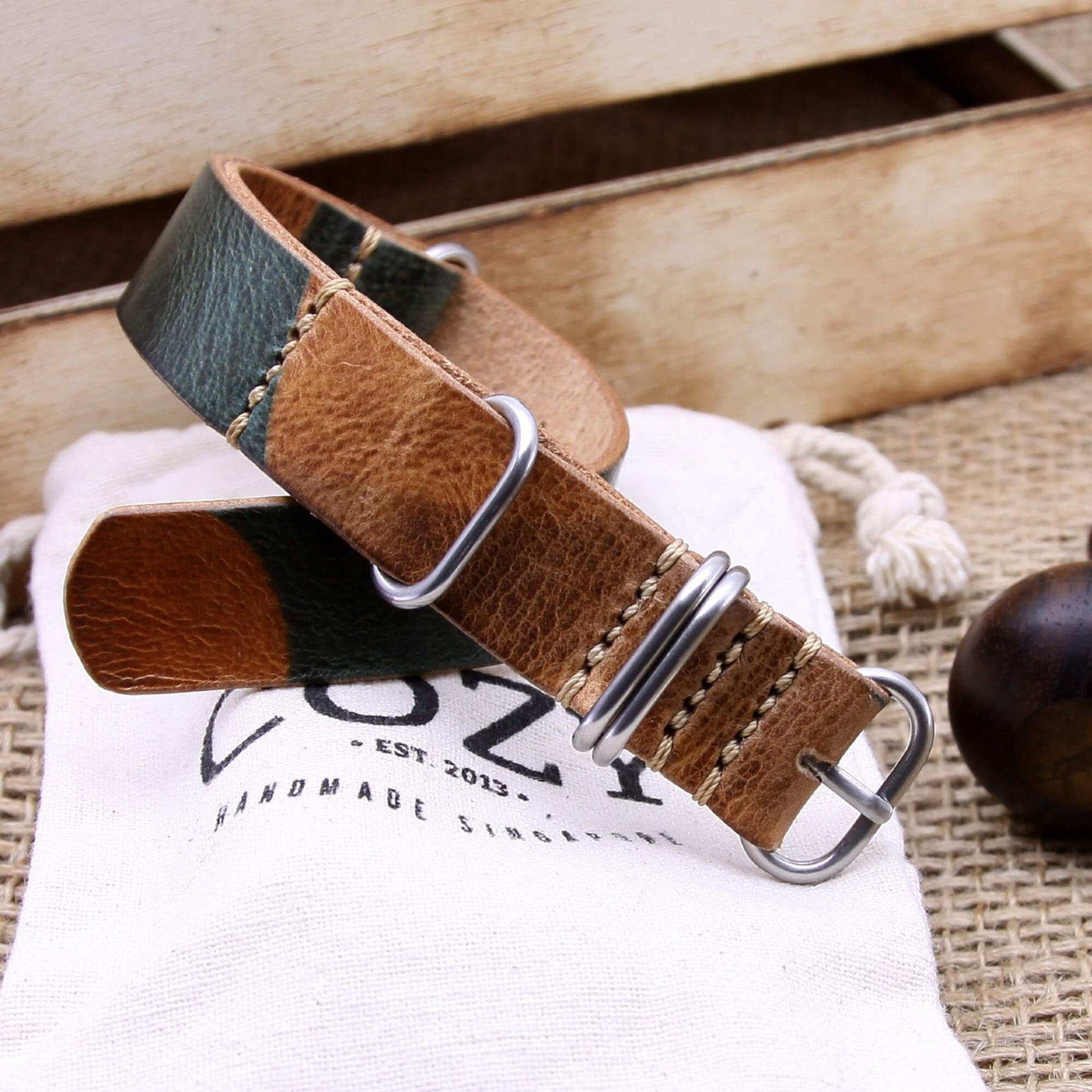 NAT2 Leather Watch Strap, 5-Ring Military 101 | Full Grain Italian Vegetable Tanned Leather | Cozy Handmade