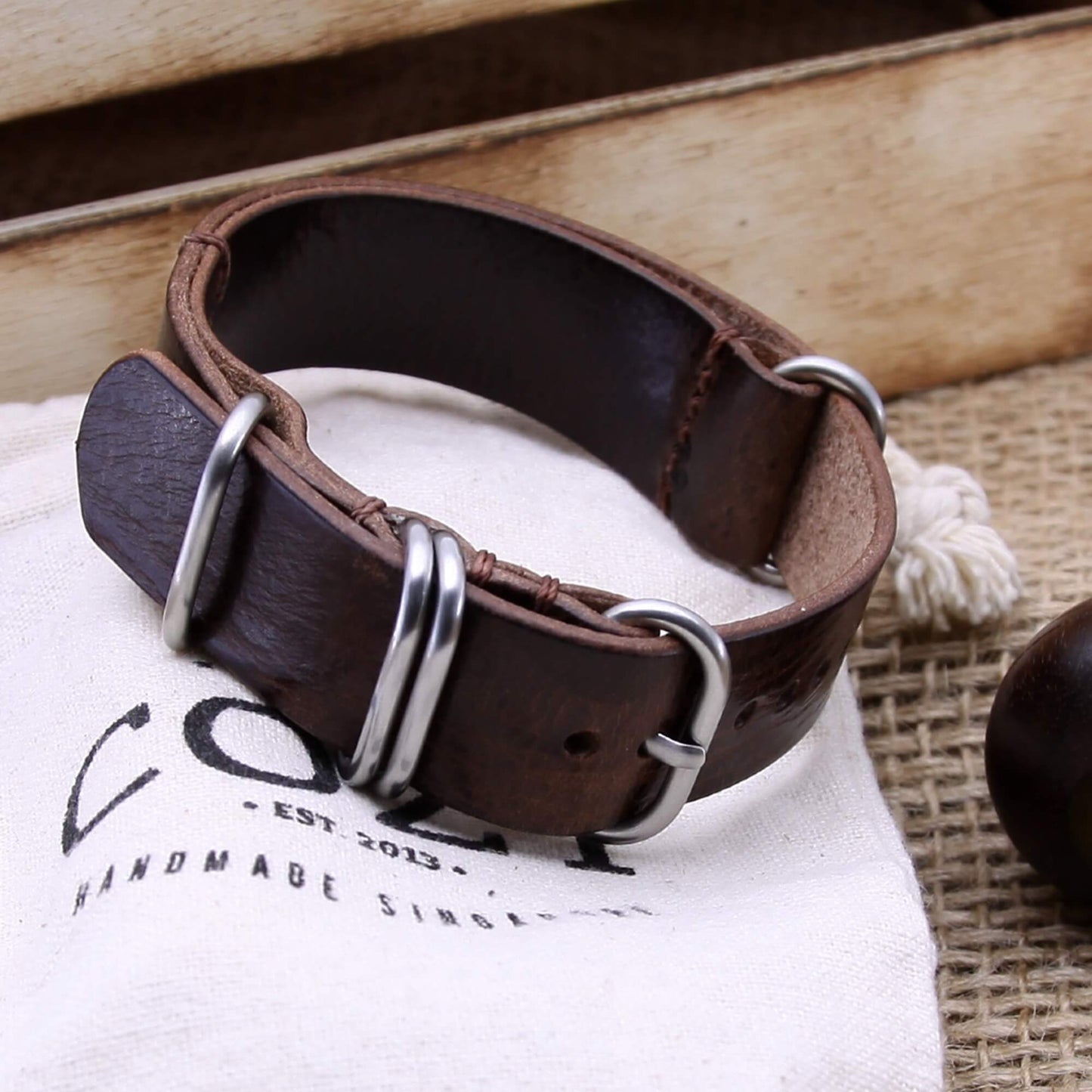 NAT2 Leather Watch Strap, 5-Ring Military 103 | Full Grain Italian Vegetable Tanned Leather | Cozy Handmade