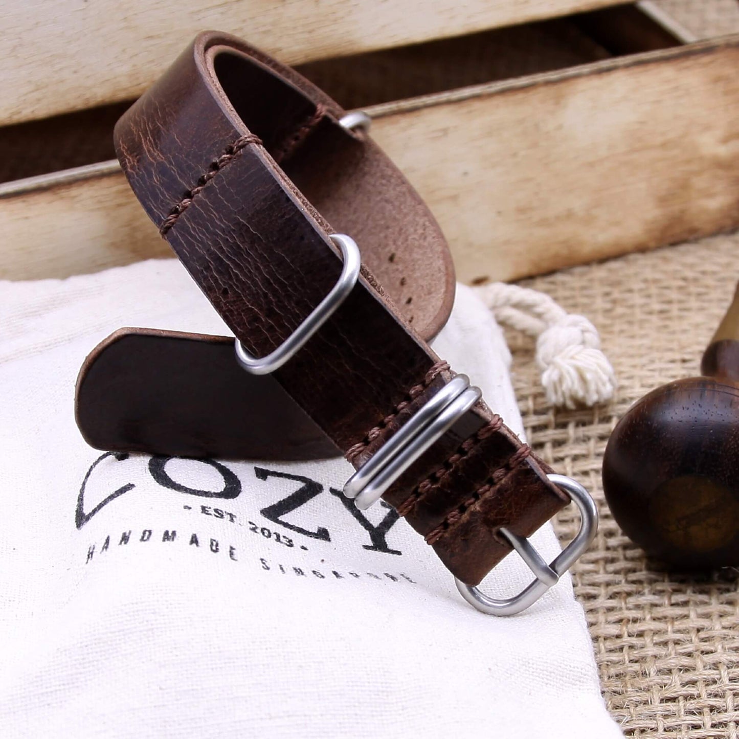 NAT2 Leather Watch Strap, 5-Ring Military 103 | Full Grain Italian Vegetable Tanned Leather | Cozy Handmade