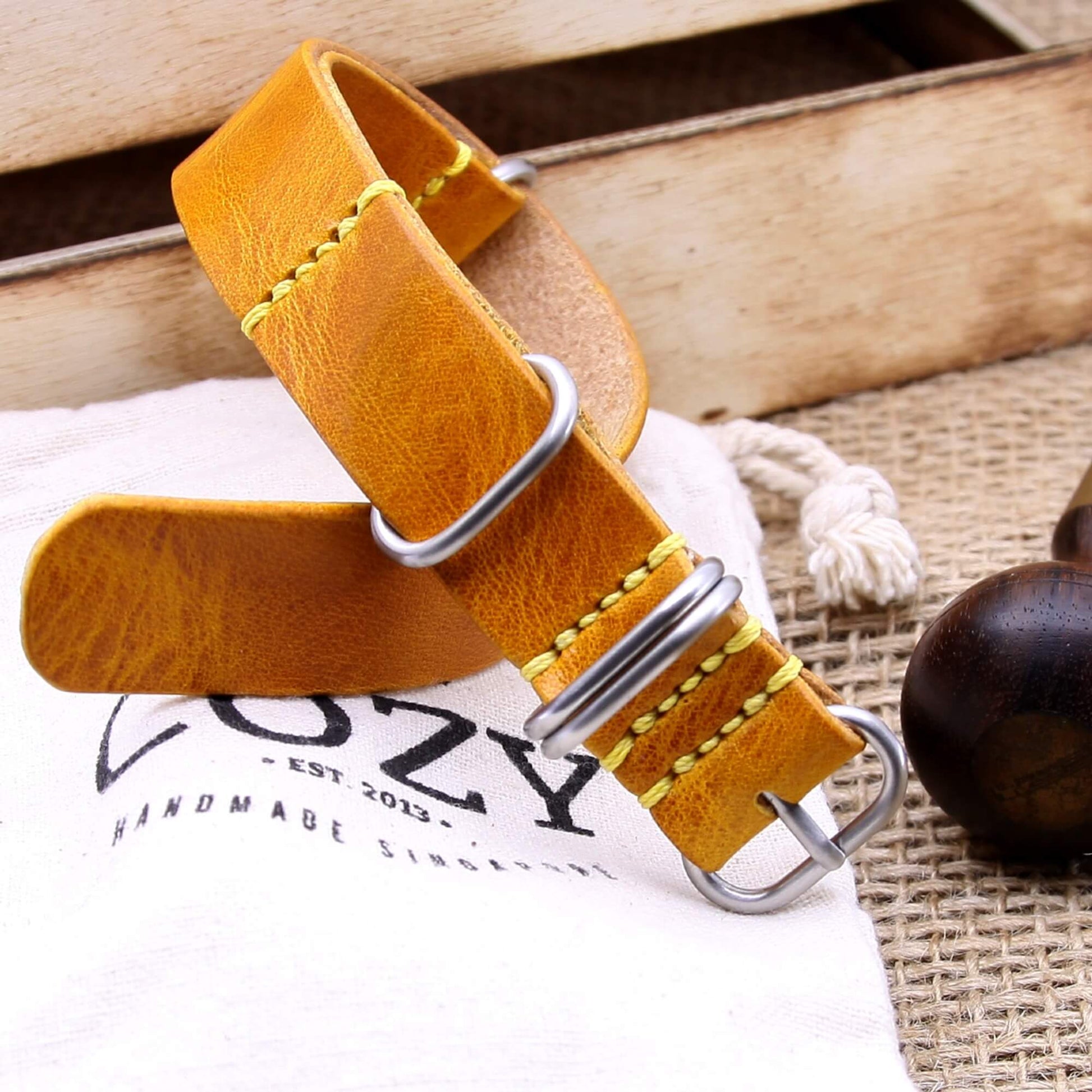 NAT2 Leather Watch Strap, 5-Ring Military 104 | Full Grain Italian Vegetable Tanned Leather | Cozy Handmade