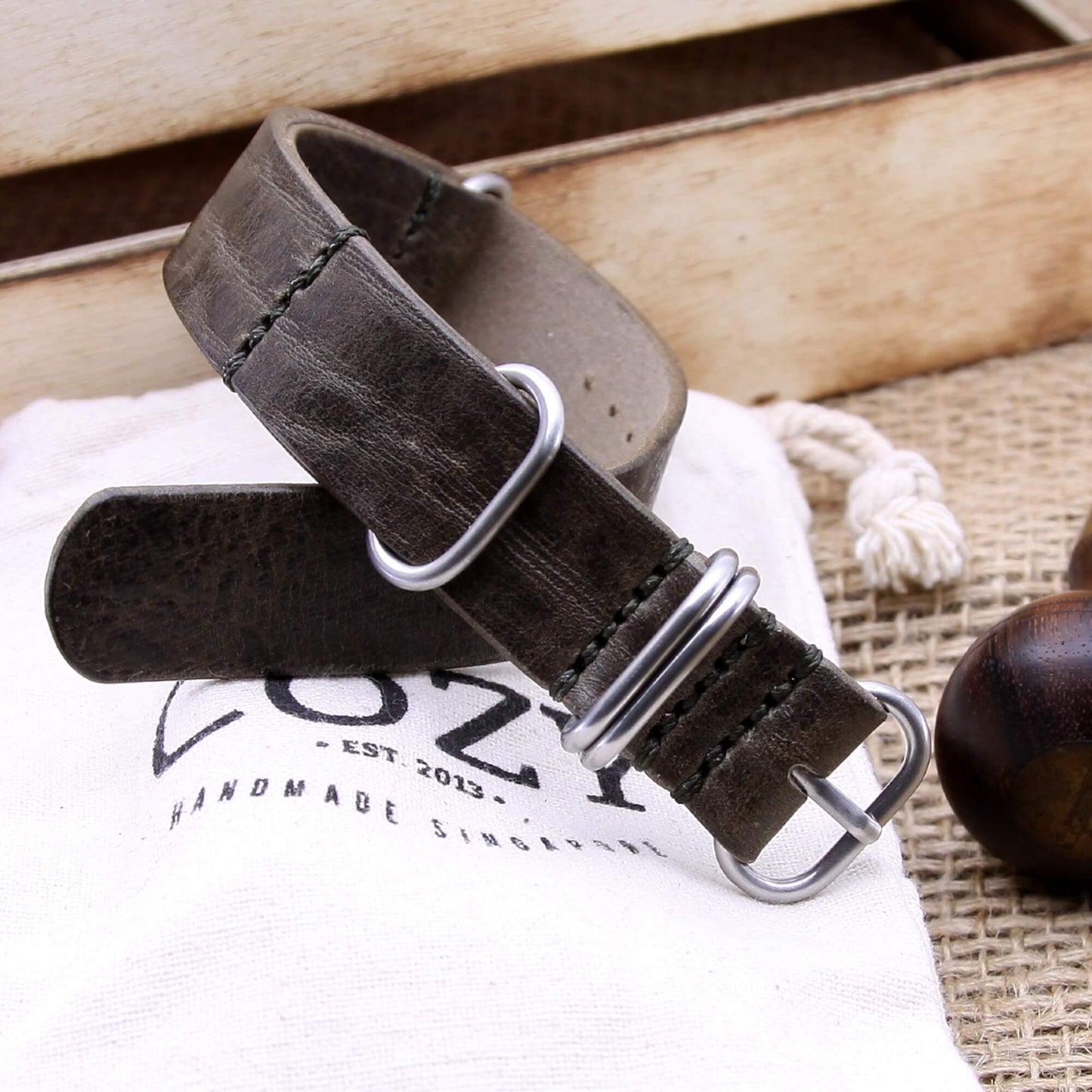 NAT2 Leather Watch Strap, 5-Ring Vintage 408 | Full Grain Italian Veg Tanned | Cozy Handmade
