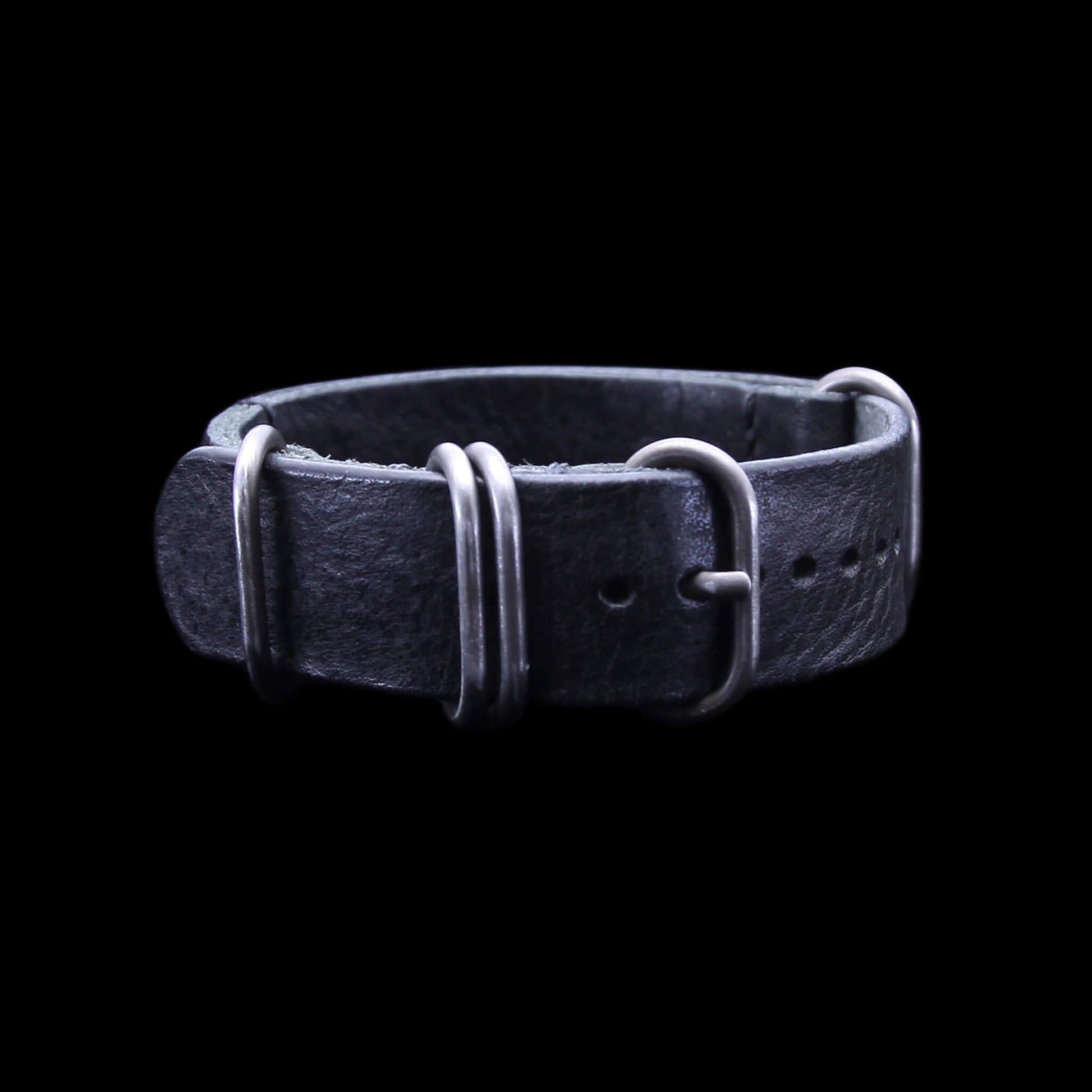 NAT2 Leather Watch Strap, 5-Ring Vintage Nero (Black) | Full Grain Italian Veg Tanned Leather | Cozy Handmade